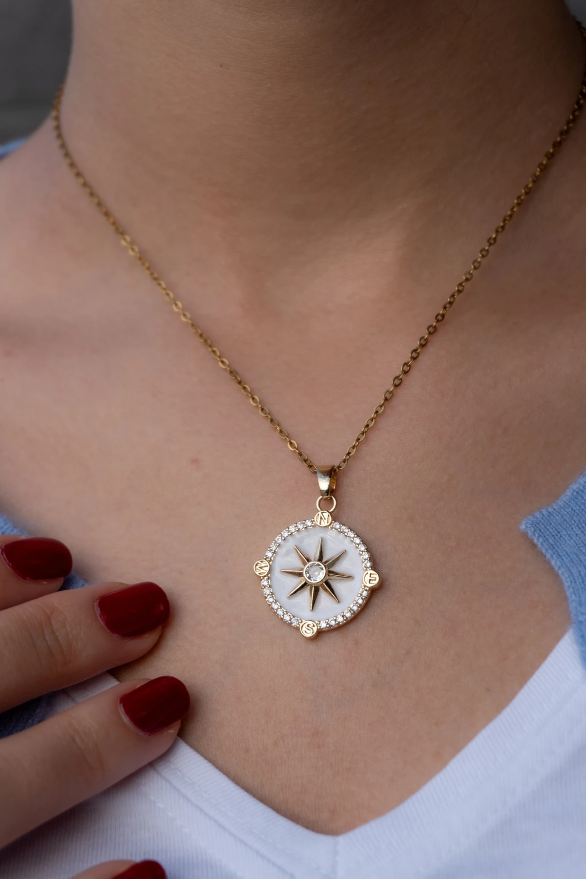 Çelik Kuzey Yıldızı Zirkon Taşlı Kolye