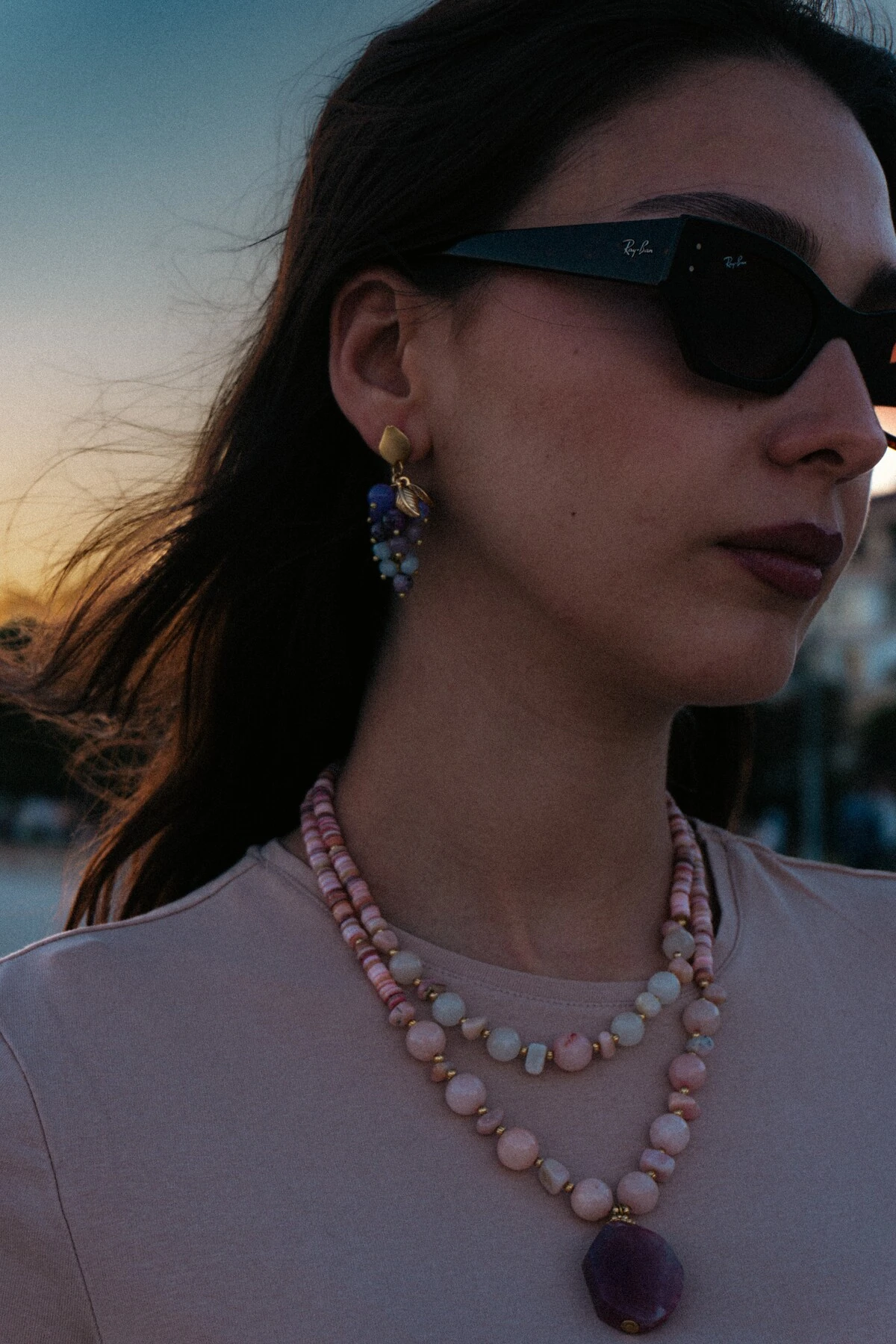 Pembe Kuvars Doğal Taş Kolye