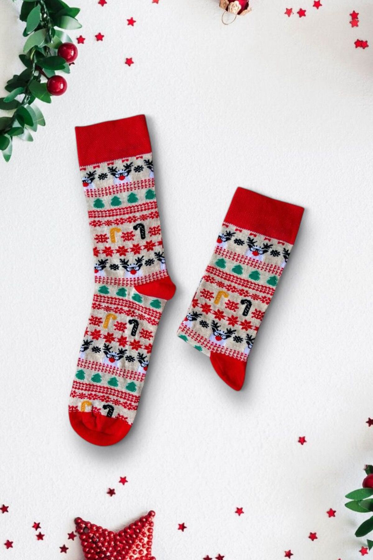 Pamuklu Soket Çorap Yılbaşı Temalı Tasarım