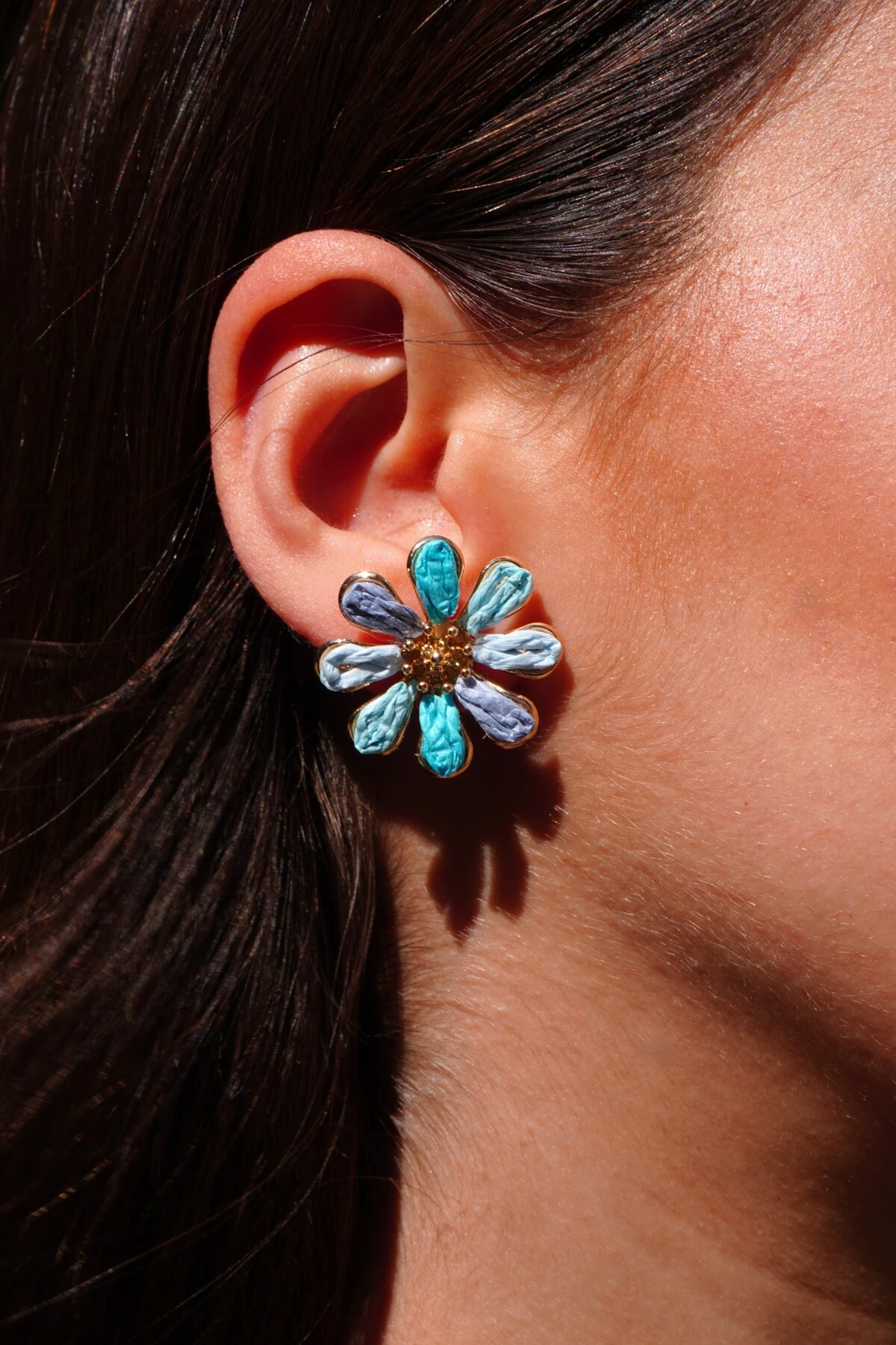 Hasır Örgü Çiçek Küpe