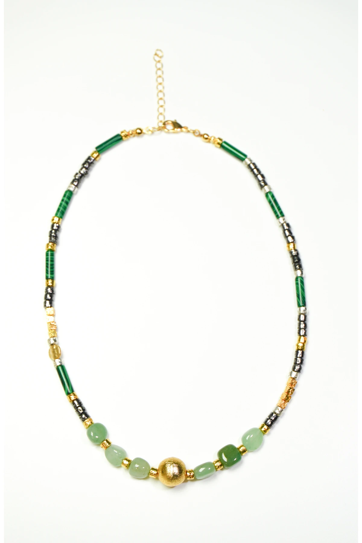 Kuvars Doğal Taş Altın Kaplama Pirinç El Yapımı Kolye