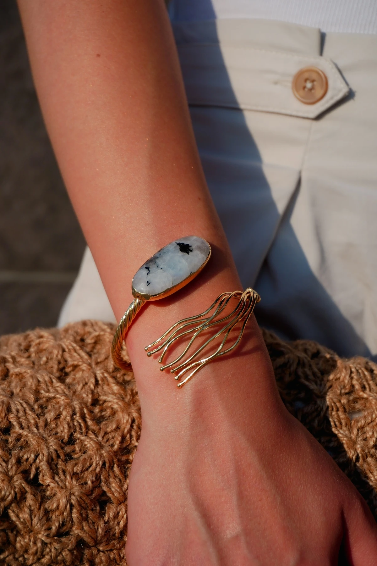 Aytaşı Doğal Taş Altın Kaplama Pirinç El Yapımı Bilezik