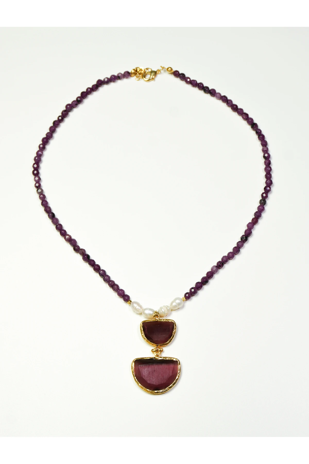 Kuvars Doğal Taş Altın Kaplama Pirinç El Yapımı Kolye