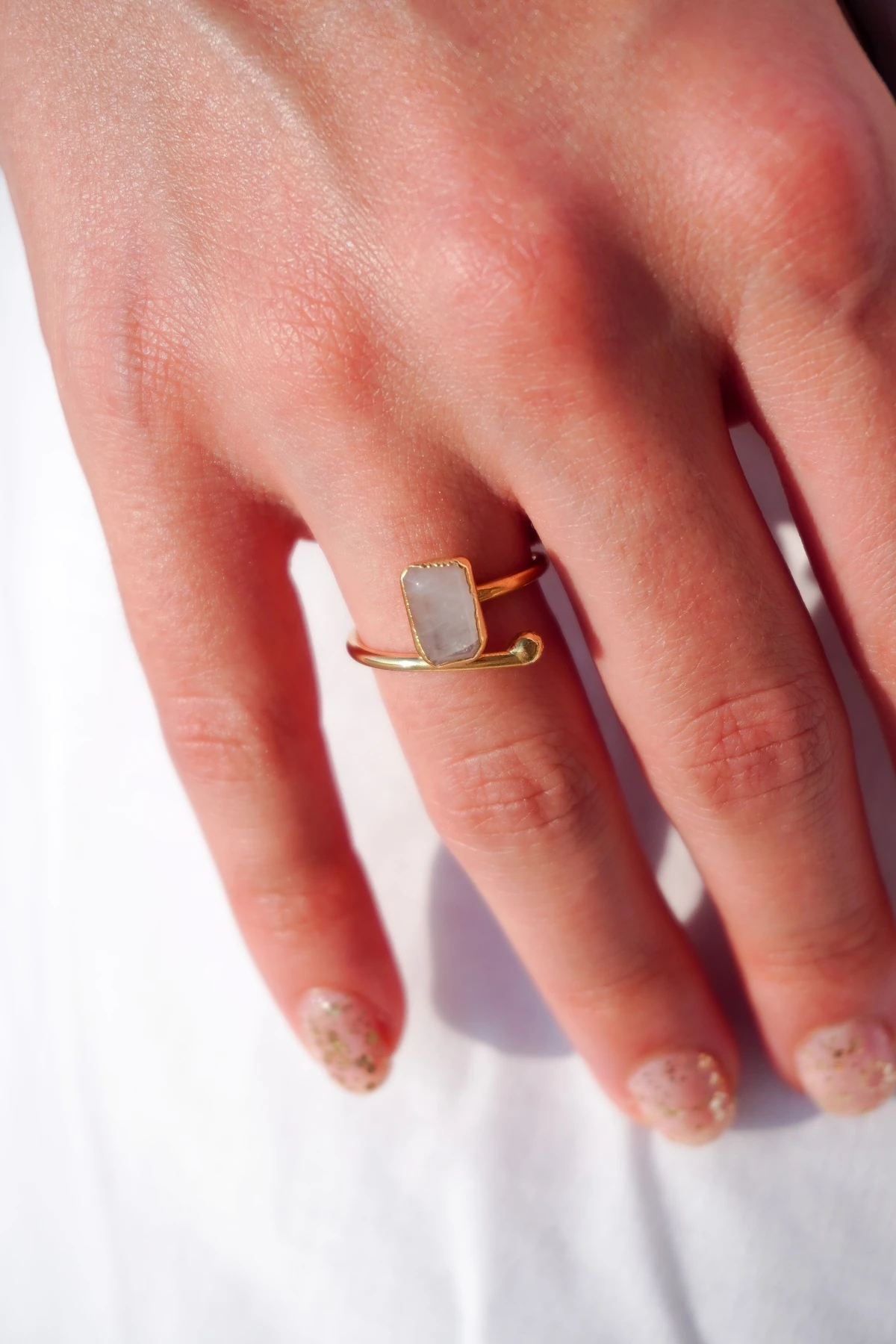 Kuvars Doğal Taş Altın Kaplama Pirinç El Yapımı Yüzük