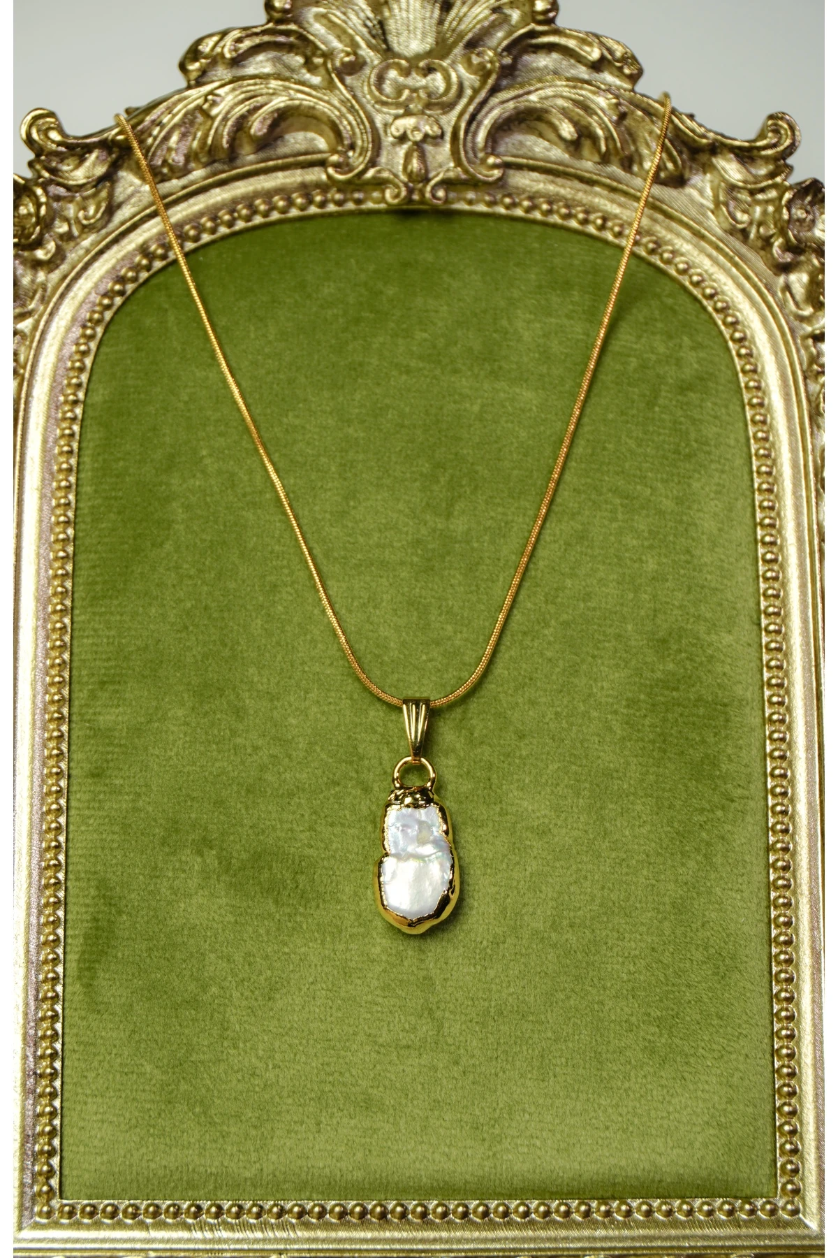 İnci Doğal Taşlı Altın Kaplama Kolye