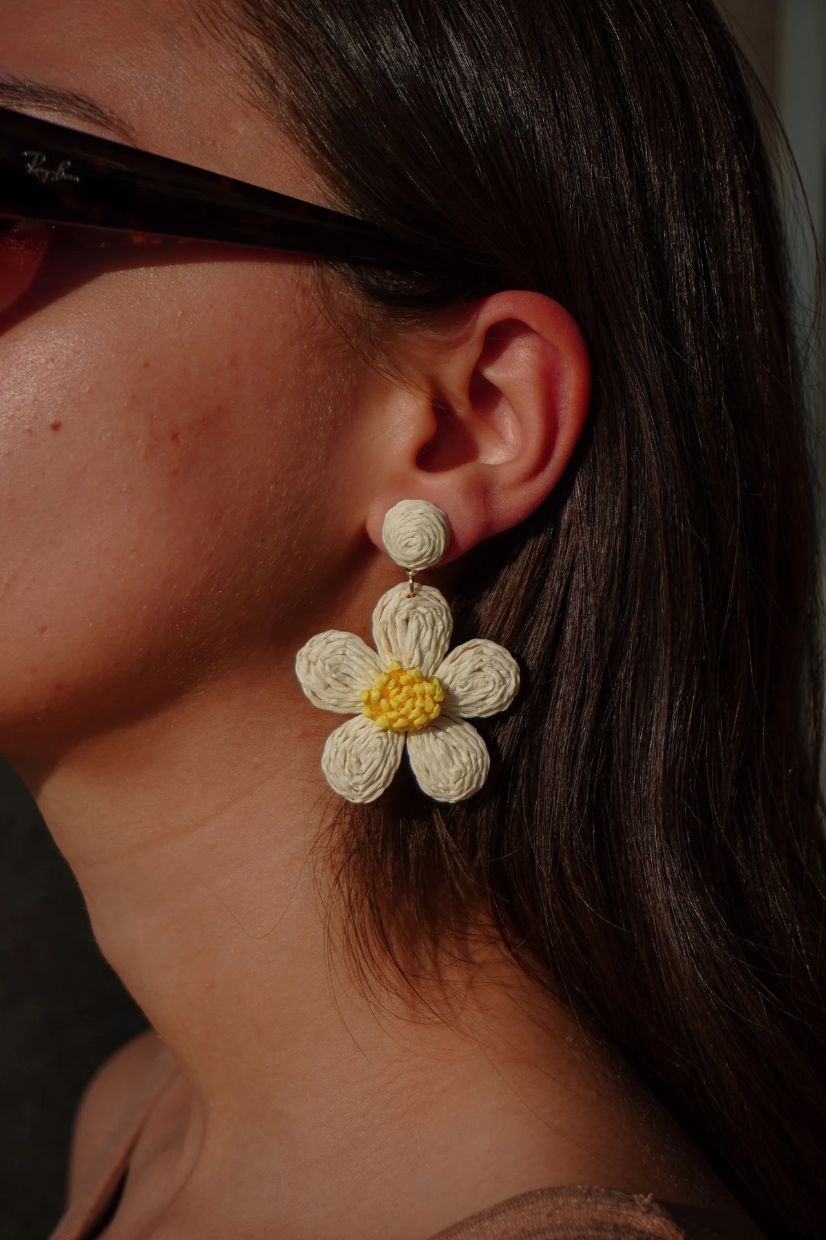 Papatya Tasarımlı Hasır Küpe