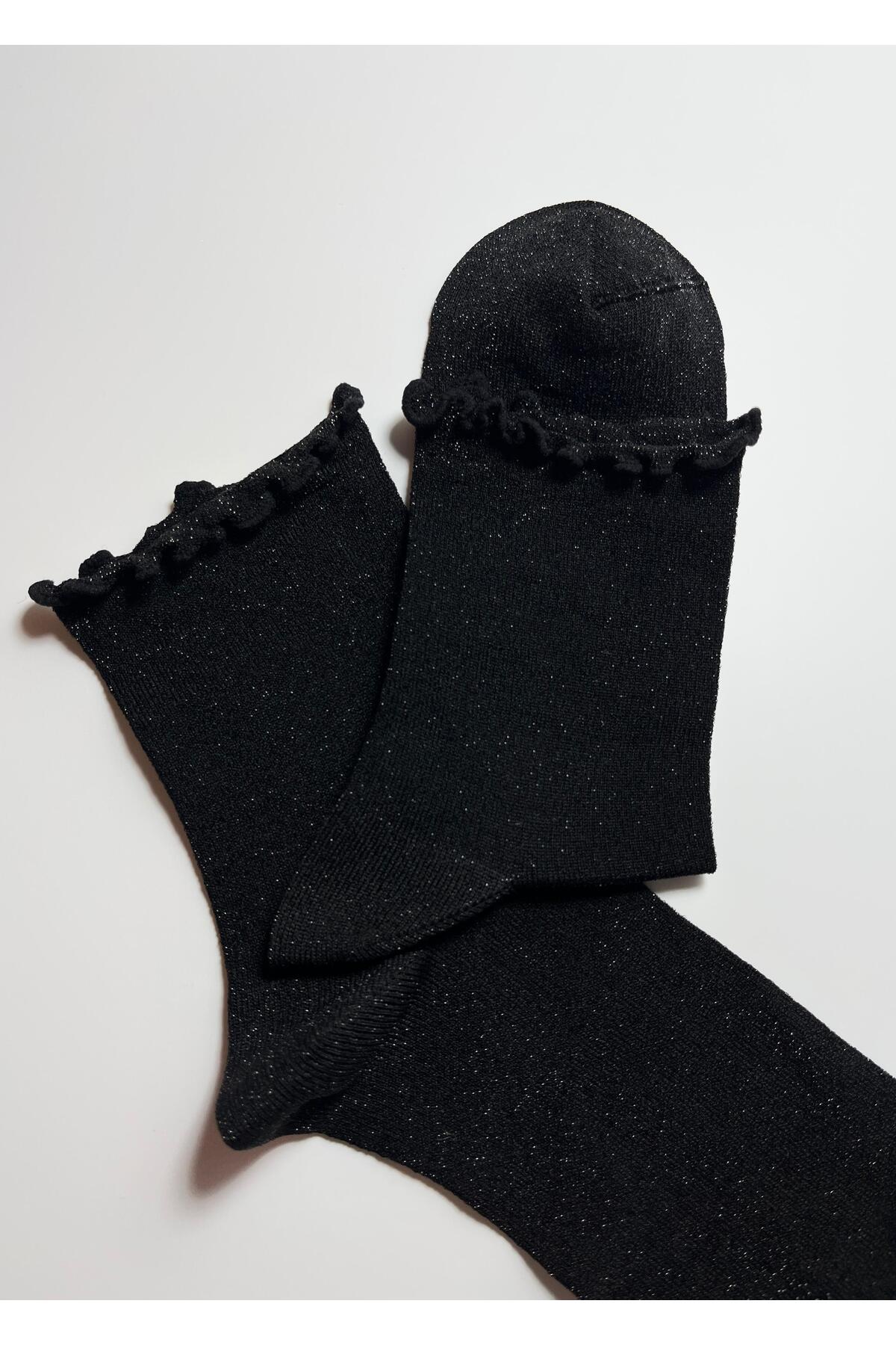 Simli Fırfırlı İnce Kadın Çorabı