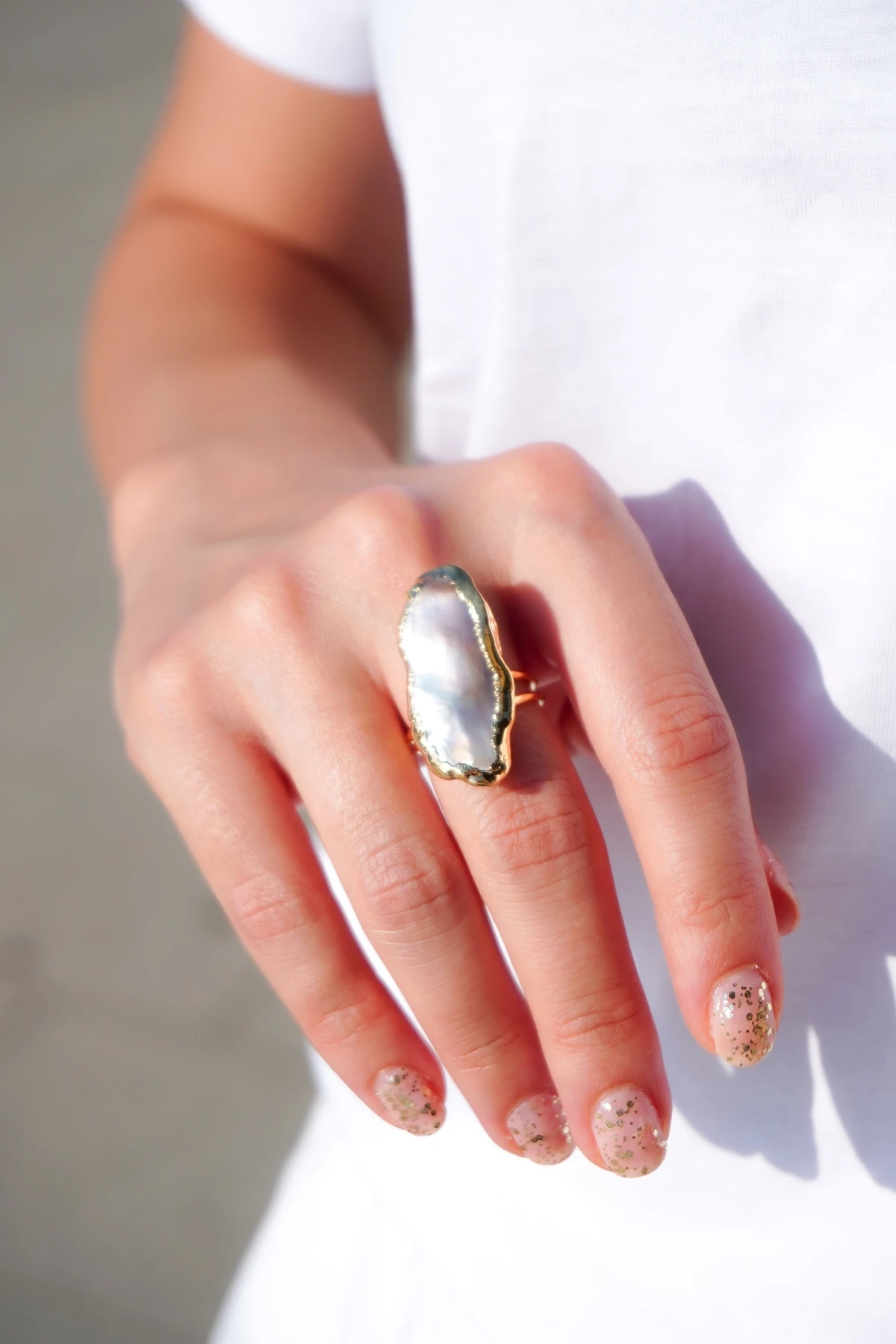 Barok İnci Doğal Taş Altın Kaplama Pirinç El Yapımı Yüzük