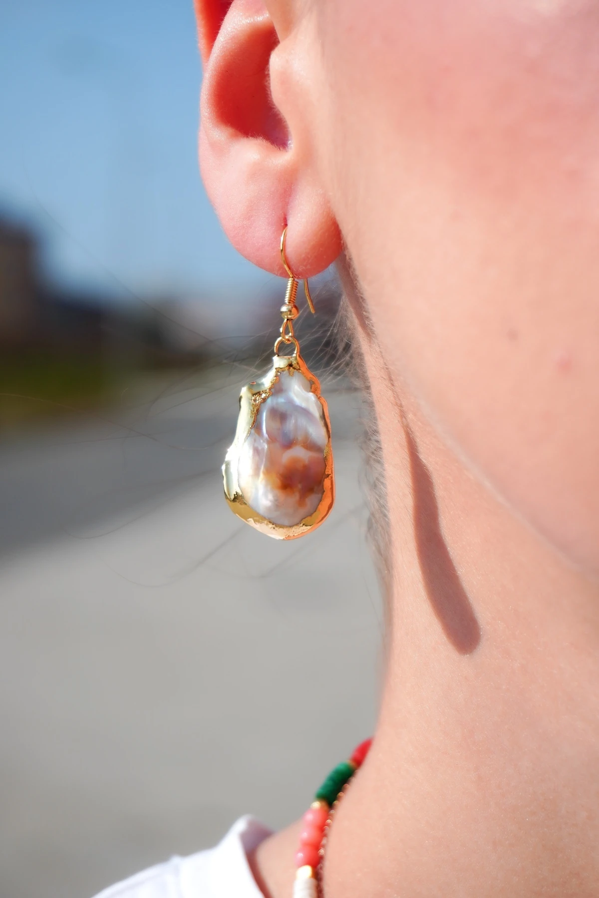 Barok İnci Doğal Taş Altın Kaplama Pirinç El Yapımı Küpe