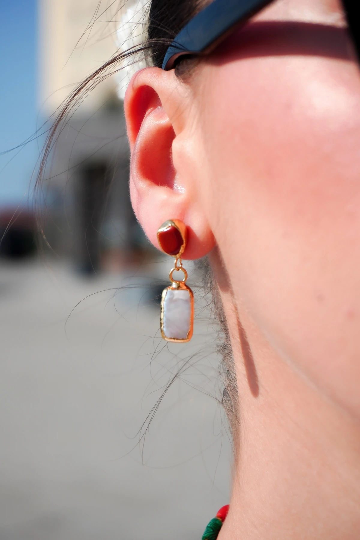 Jasper ve İnci Doğal Taş Altın Kaplama Pirinç El yapımı Küpe