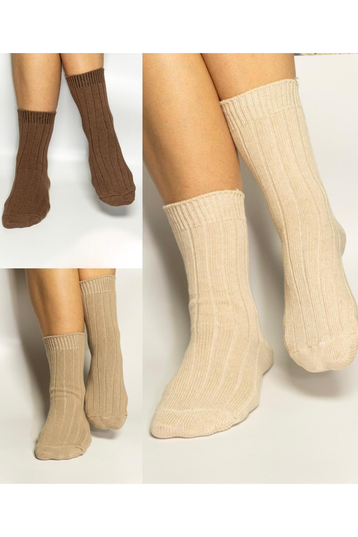 Pamuklu Kalın Dokulu Kışlık Kadın Çorabı 3'lü Set