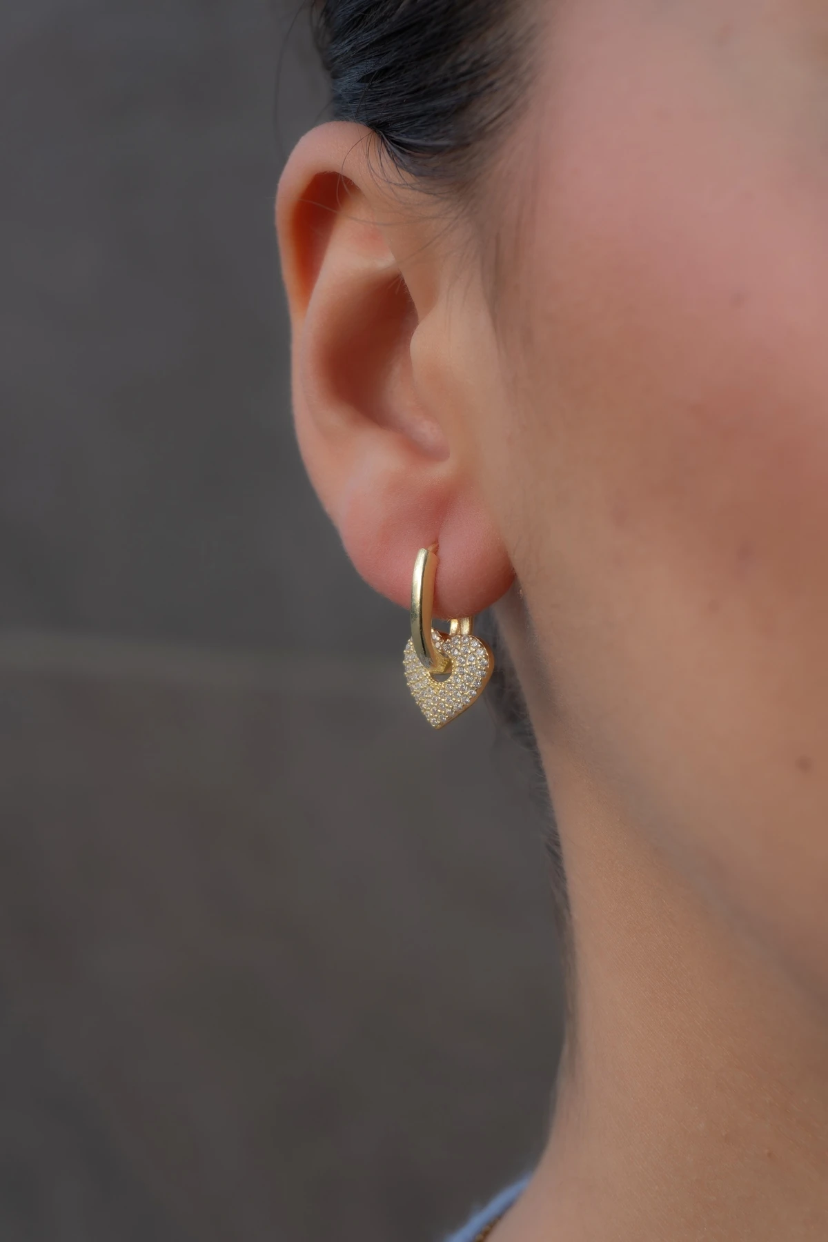 Kalp Model Zirkon Taşlı 925 Ayar Gümüş Küpe