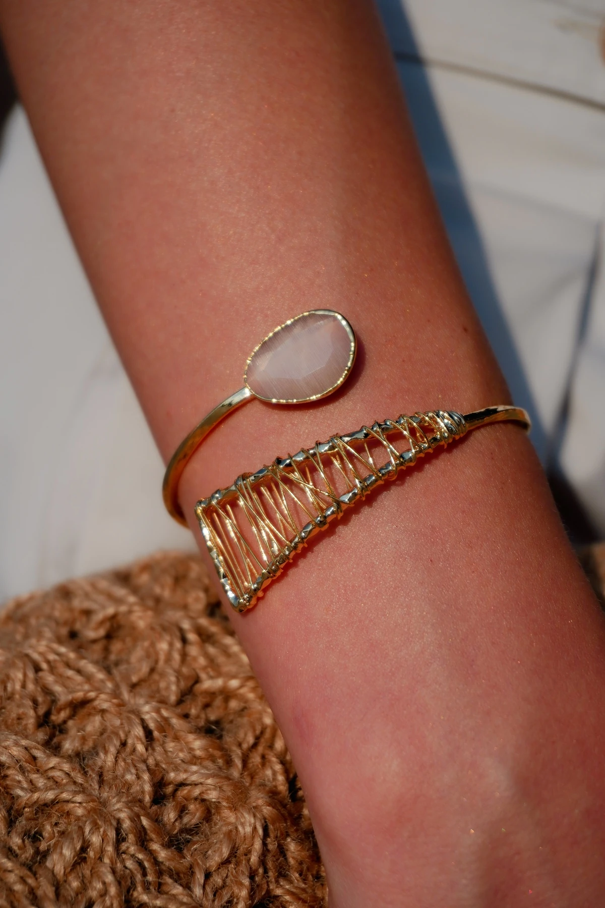 Kedigözü Doğal Taş Altın Kaplama Pirinç El Yapımı Bilezik