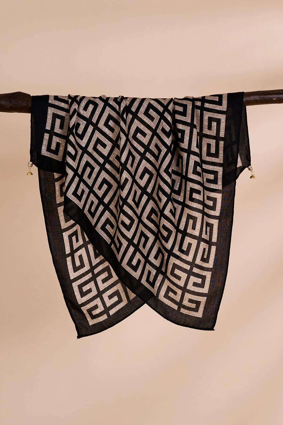 Mıknatıslı Çift Taraflı Desenli Fular - bej