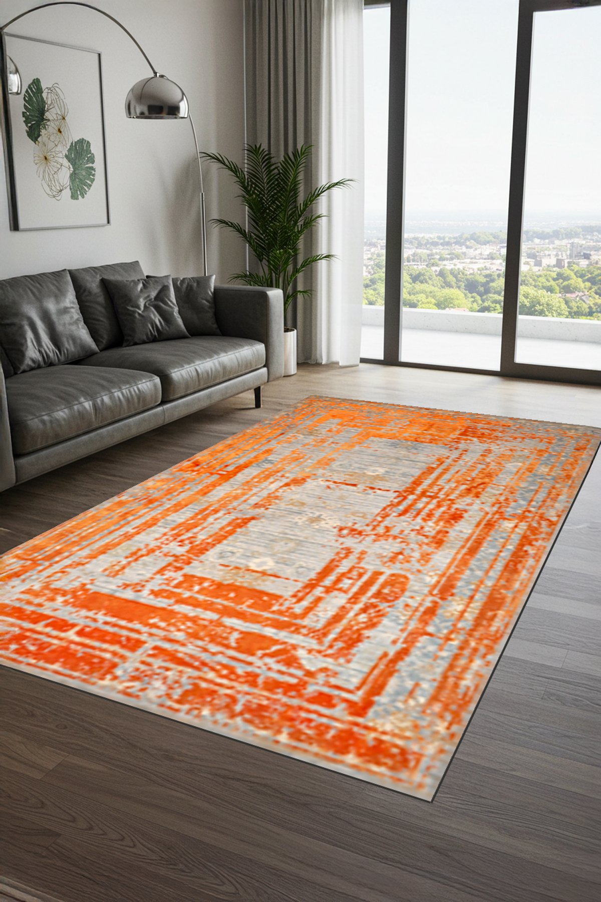 Dekoratif Modern Dijital Baskılı Yıkanabilir Kaymaz Taban Salon Halısı - KMSH456