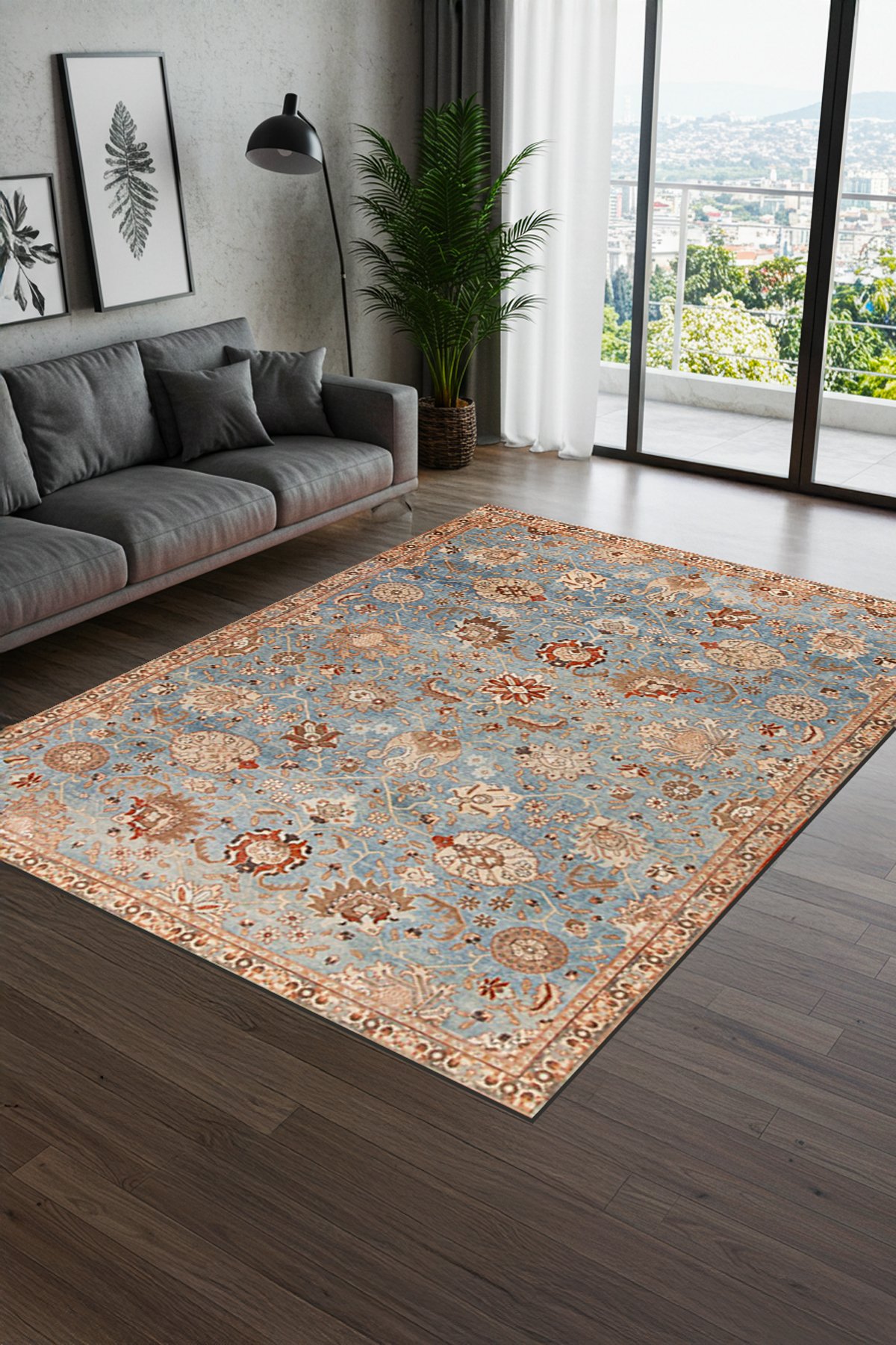 Etnik Desenli Dijital Baskılı Yıkanabilir Kaymaz Tabanlı Salon Halısı - KEH603