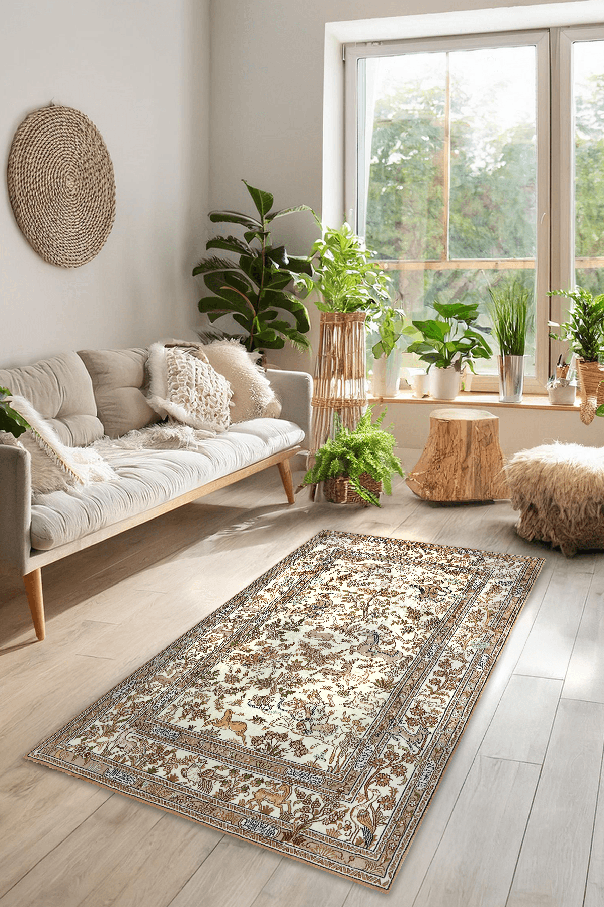 Klasik Desenli Dijital Baskılı Yıkanabilir Kaymaz Taban Salon Halısı - KKSH138
