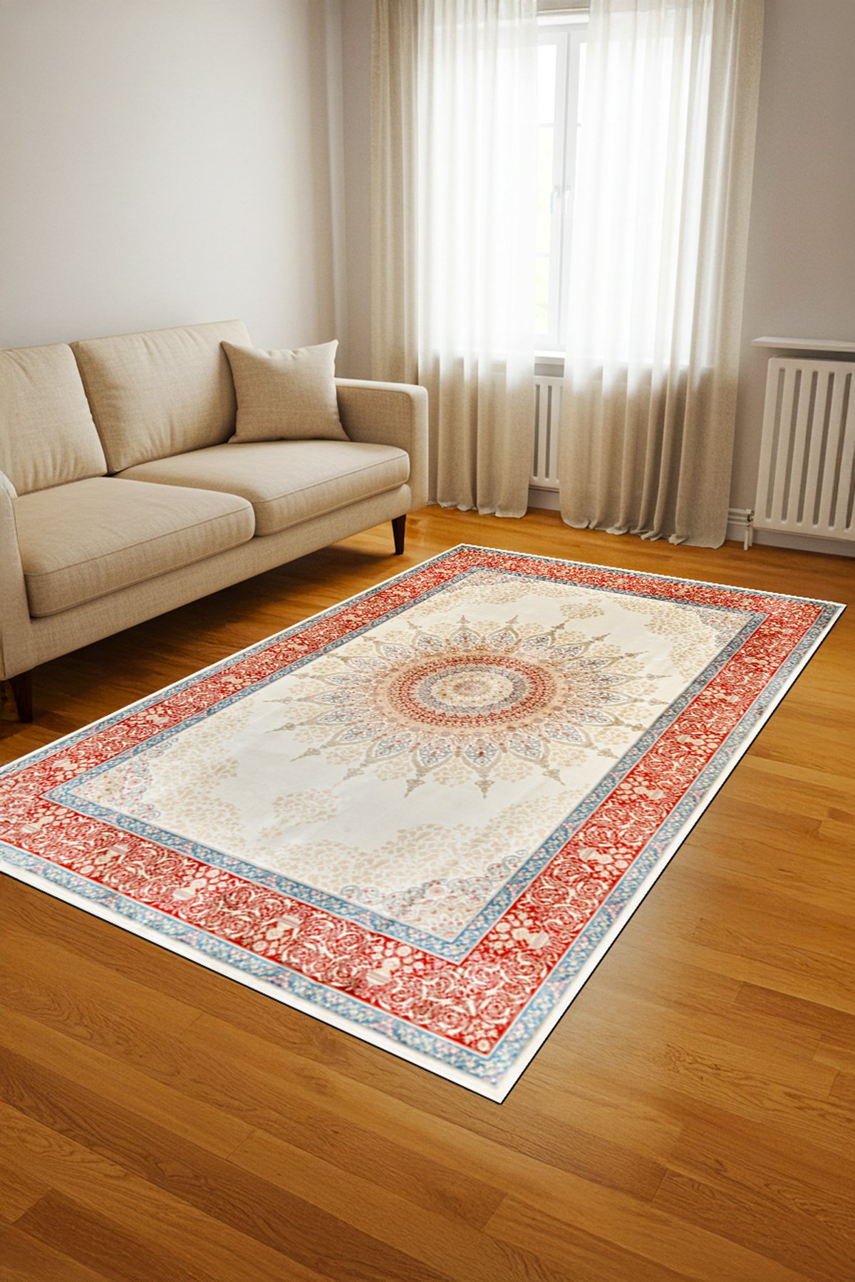 Klasik Desenli Dijital Baskılı Yıkanabilir Kaymaz Taban Salon Halısı - KKSH422