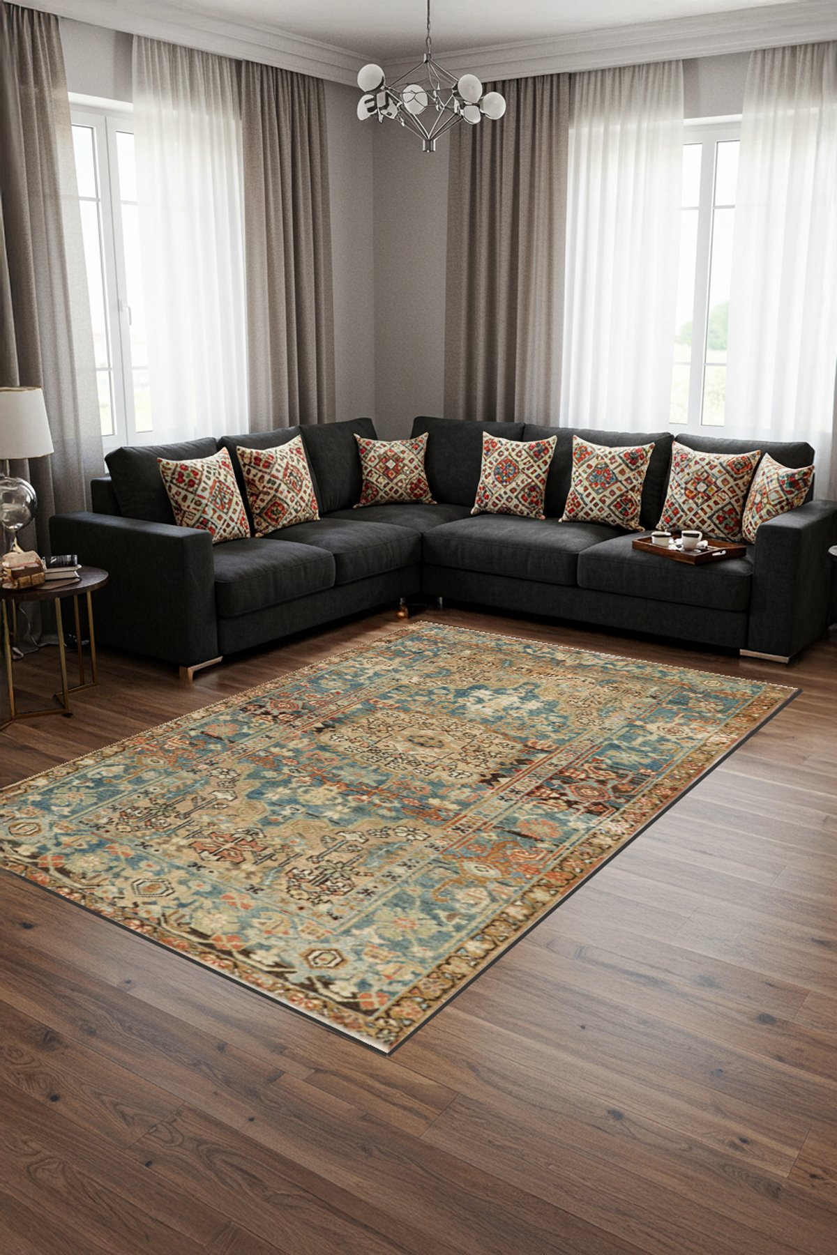 Dekoratif Modern Dijital Baskılı Yıkanabilir Kaymaz Taban Salon Halısı - KMSH608