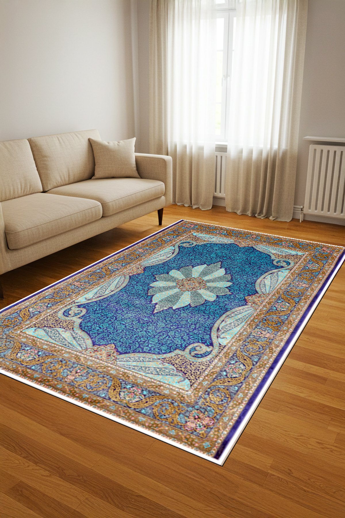 Klasik Desenli Dijital Baskılı Yıkanabilir Kaymaz Taban Salon Halısı - KKSH480