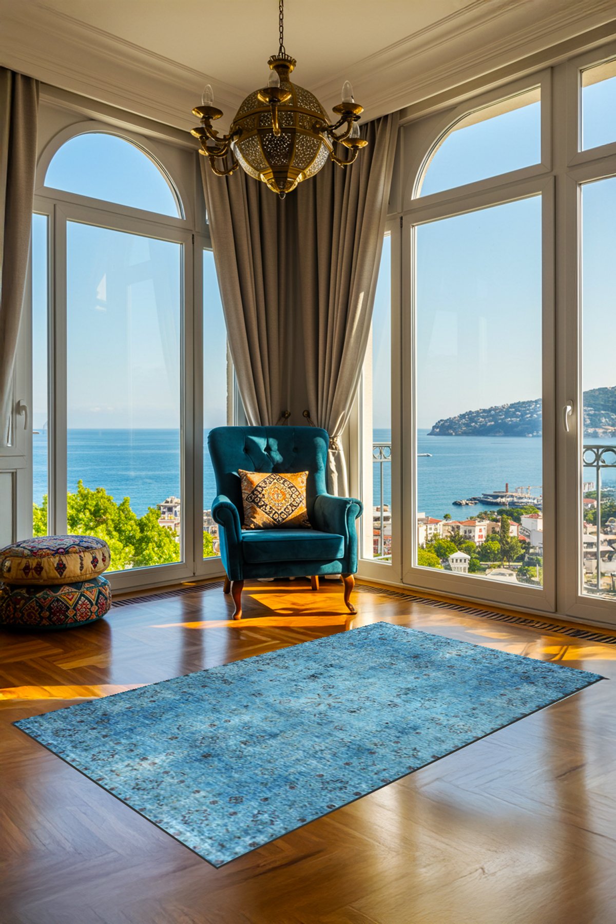 Etnik Desenli Dijital Baskılı Yıkanabilir Kaymaz Tabanlı Salon Halısı - KEH627
