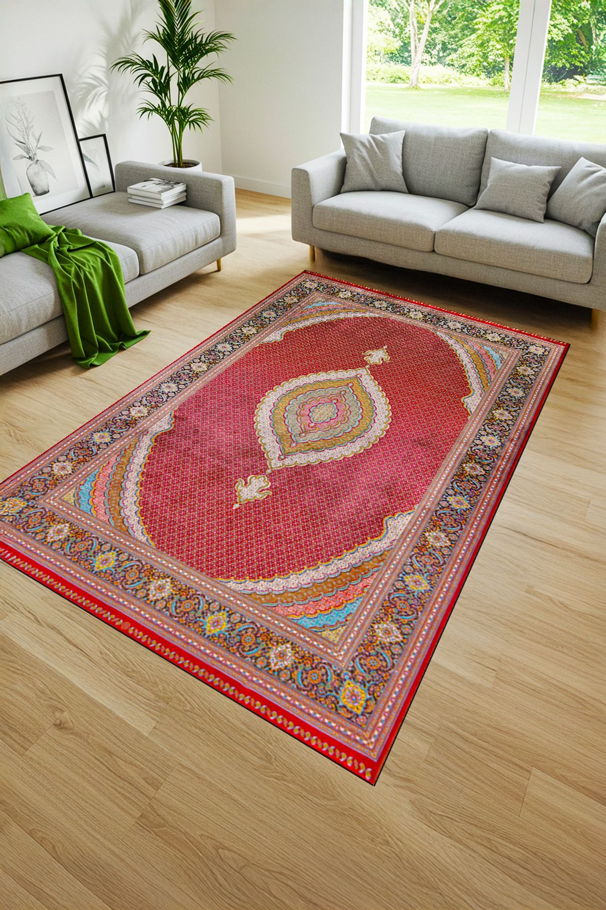 Klasik Desenli Dijital Baskılı Yıkanabilir Kaymaz Taban Salon Halısı - KKSH415