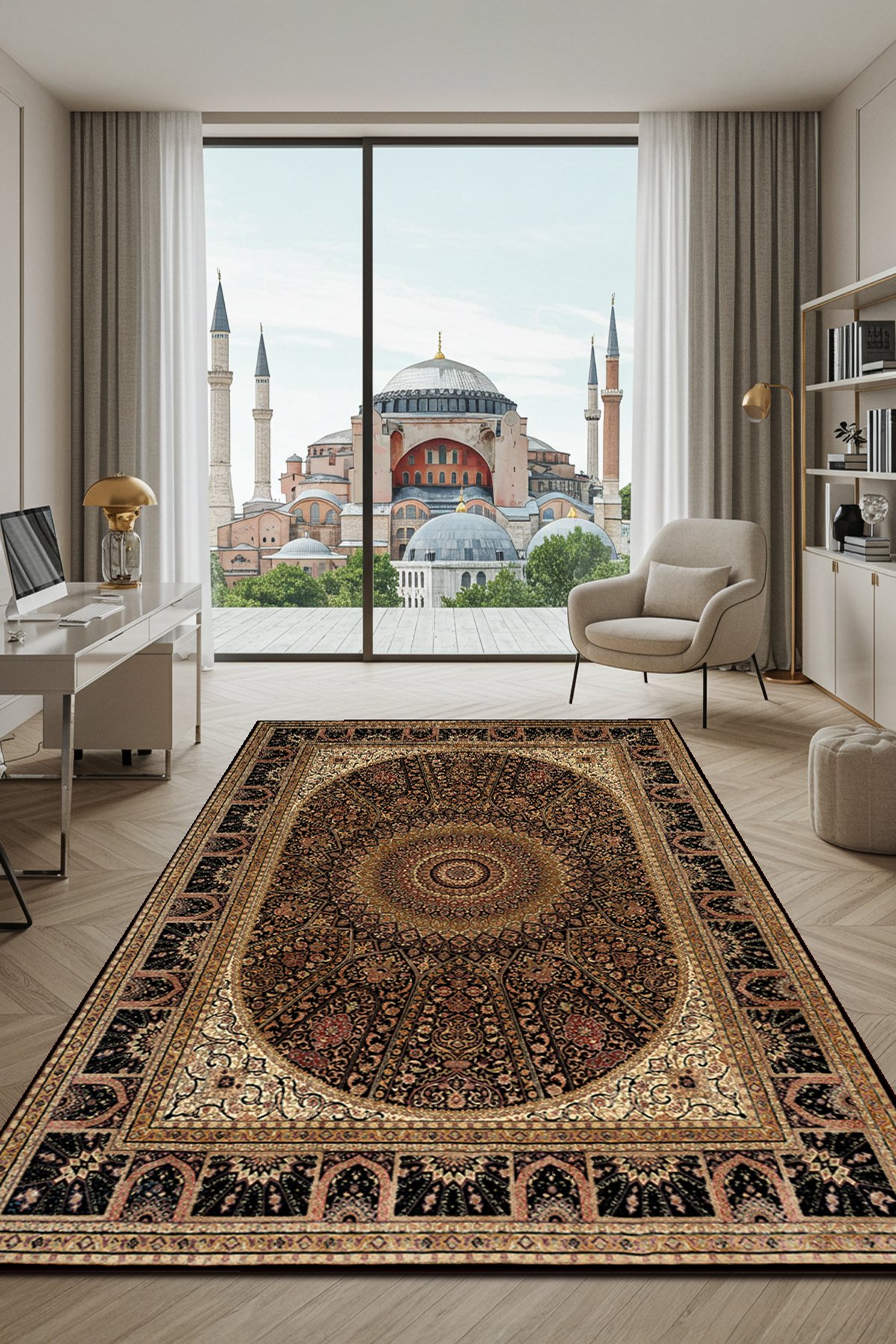 Tarihi Ayasofya Motifli Bambu Salon Halısı Dijital Baskılı Yıkanabilir Kaymaz Taban - KAH160