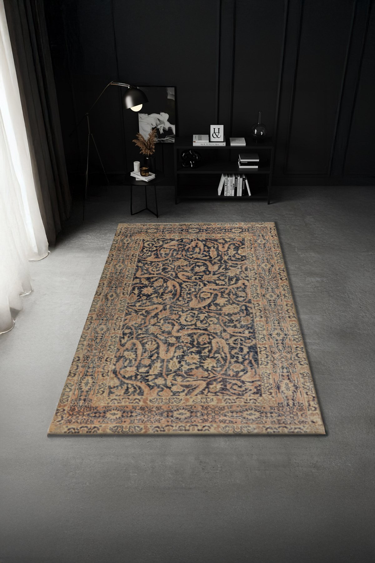 Etnik Desenli Bambu Salon Halısı Dijital Baskılı Yıkanabilir Kaymaz Pamuk Taban - KEH530