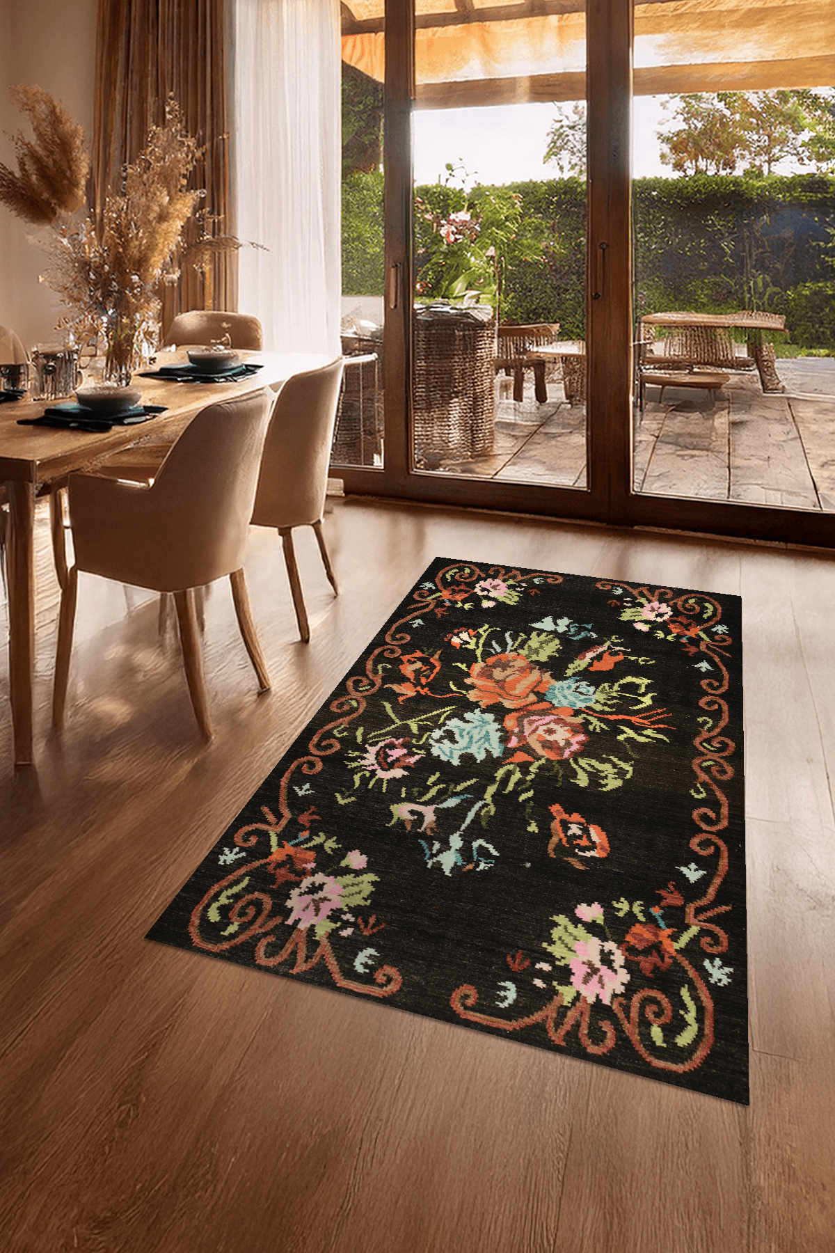 Klasik Desenli Dijital Baskılı Yıkanabilir Kaymaz Taban Salon Halısı - KKSH181