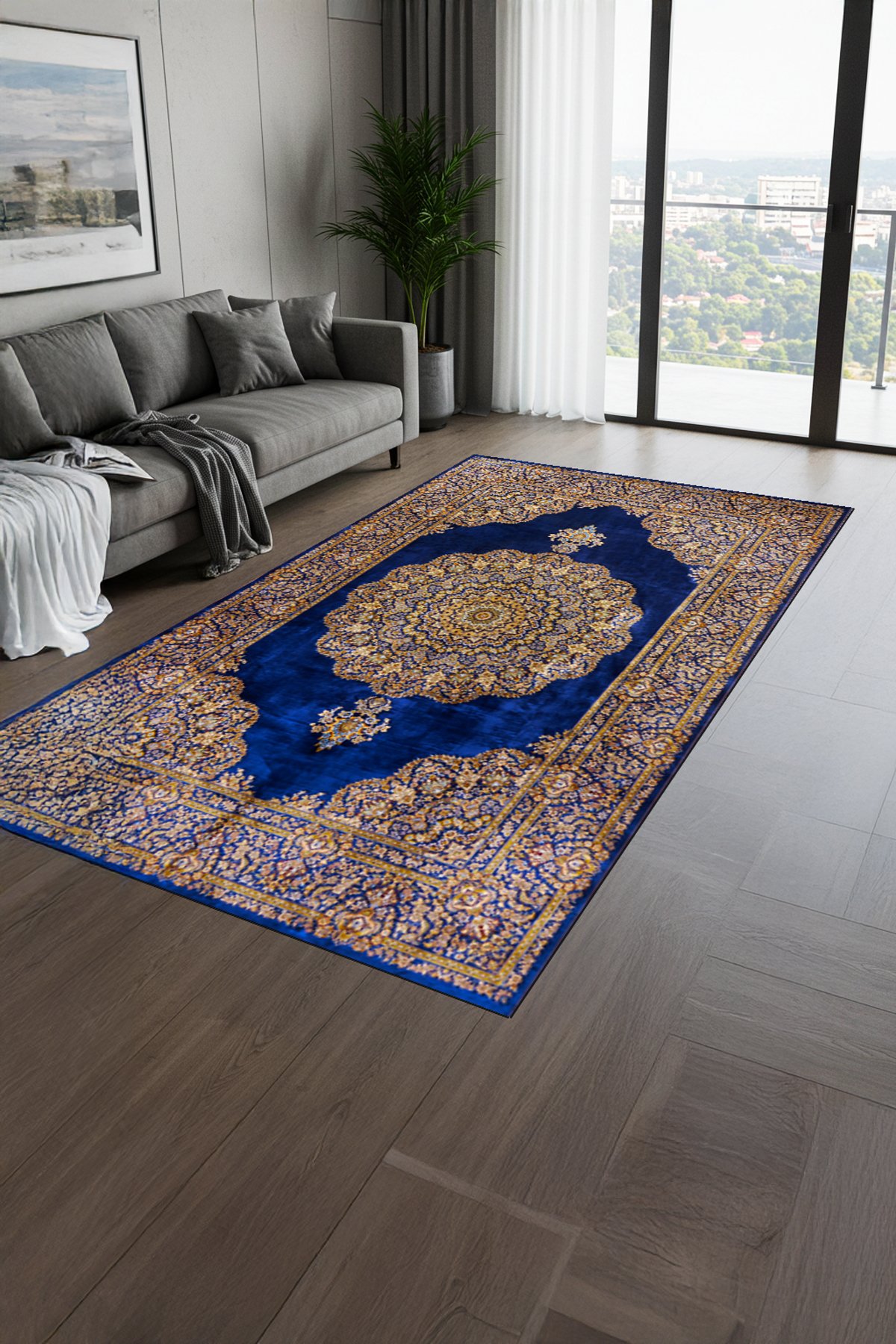 Klasik Desenli Dijital Baskılı Yıkanabilir Kaymaz Taban Salon Halısı - KKSH406