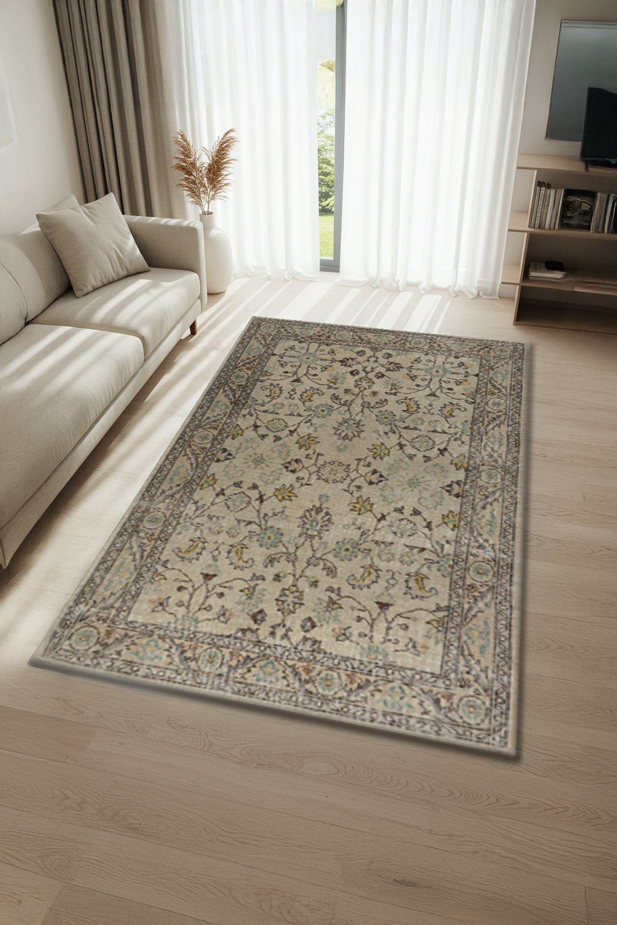 Etnik Desenli Bambu Salon Halısı Dijital Baskılı Yıkanabilir Kaymaz Pamuk Taban - KEH518