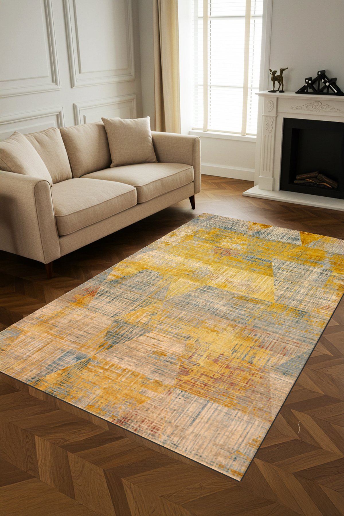 Dekoratif Modern Dijital Baskılı Yıkanabilir Kaymaz Taban Salon Halısı - KMSH457