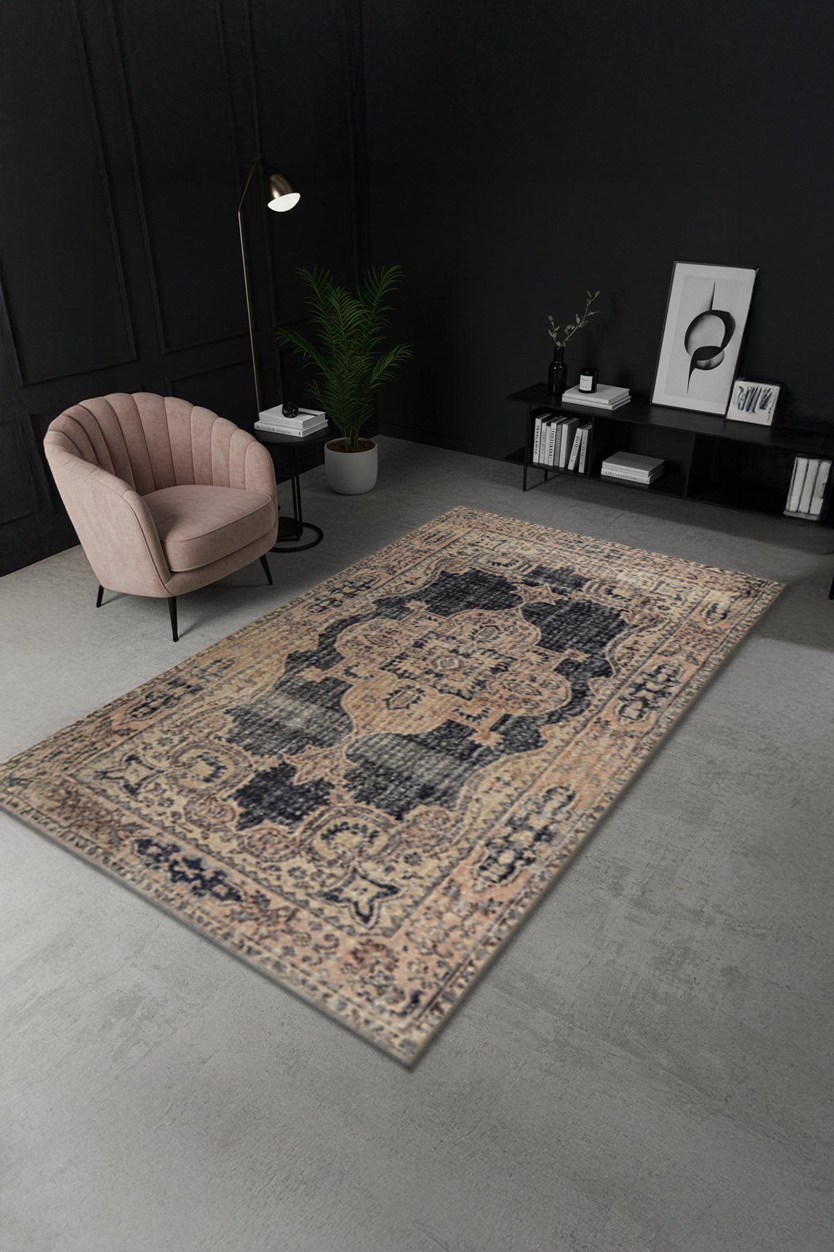 Etnik Desenli Bambu Salon Halısı Dijital Baskılı Yıkanabilir Kaymaz Pamuk Taban - KEH520