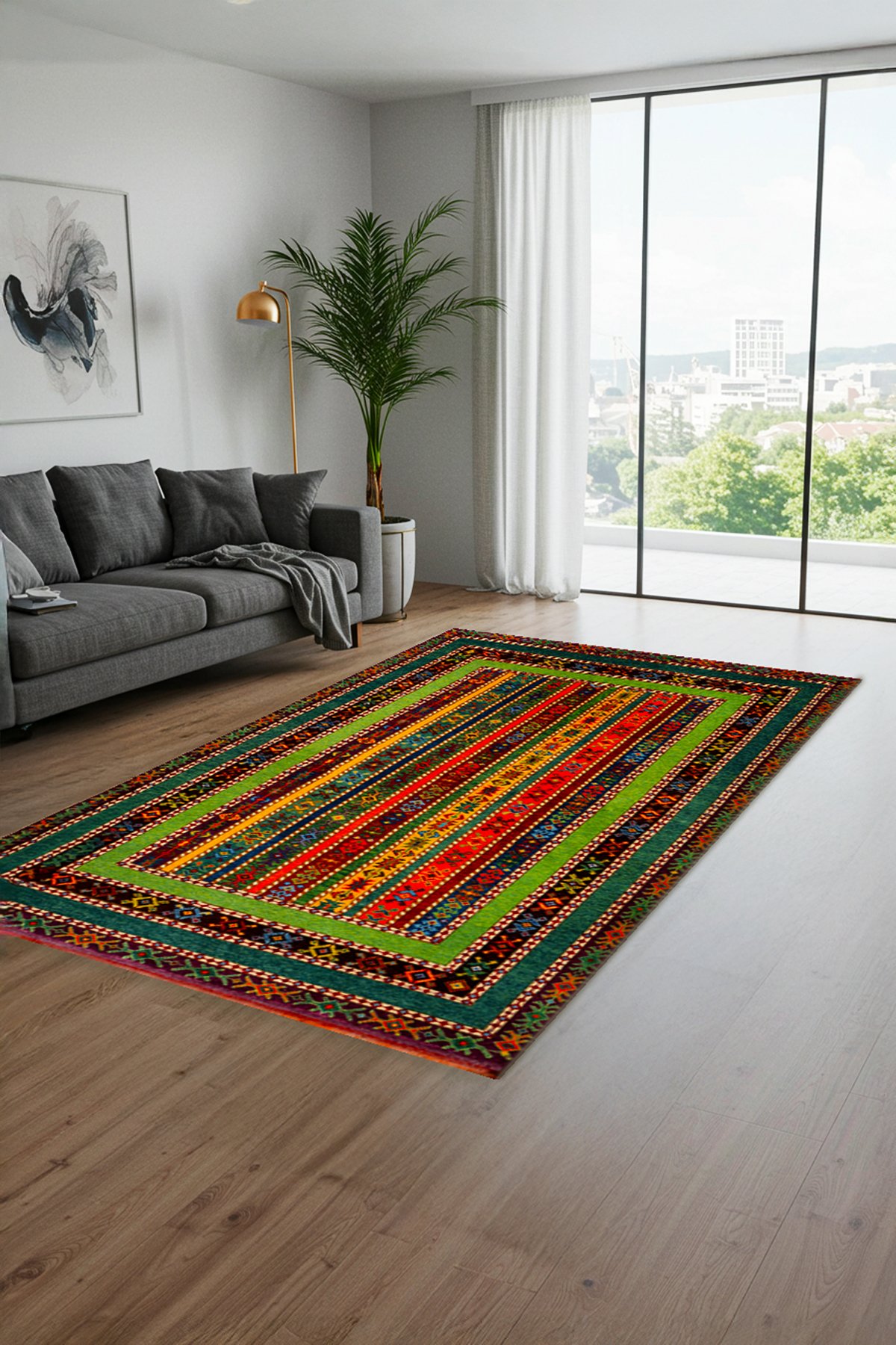 Klasik Desenli Dijital Baskılı Yıkanabilir Kaymaz Taban Salon Halısı - KKSH174