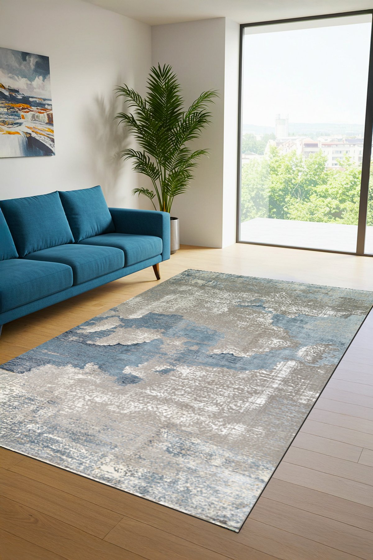 Dekoratif Modern Dijital Baskılı Yıkanabilir Kaymaz Taban Salon Halısı - KMSH401