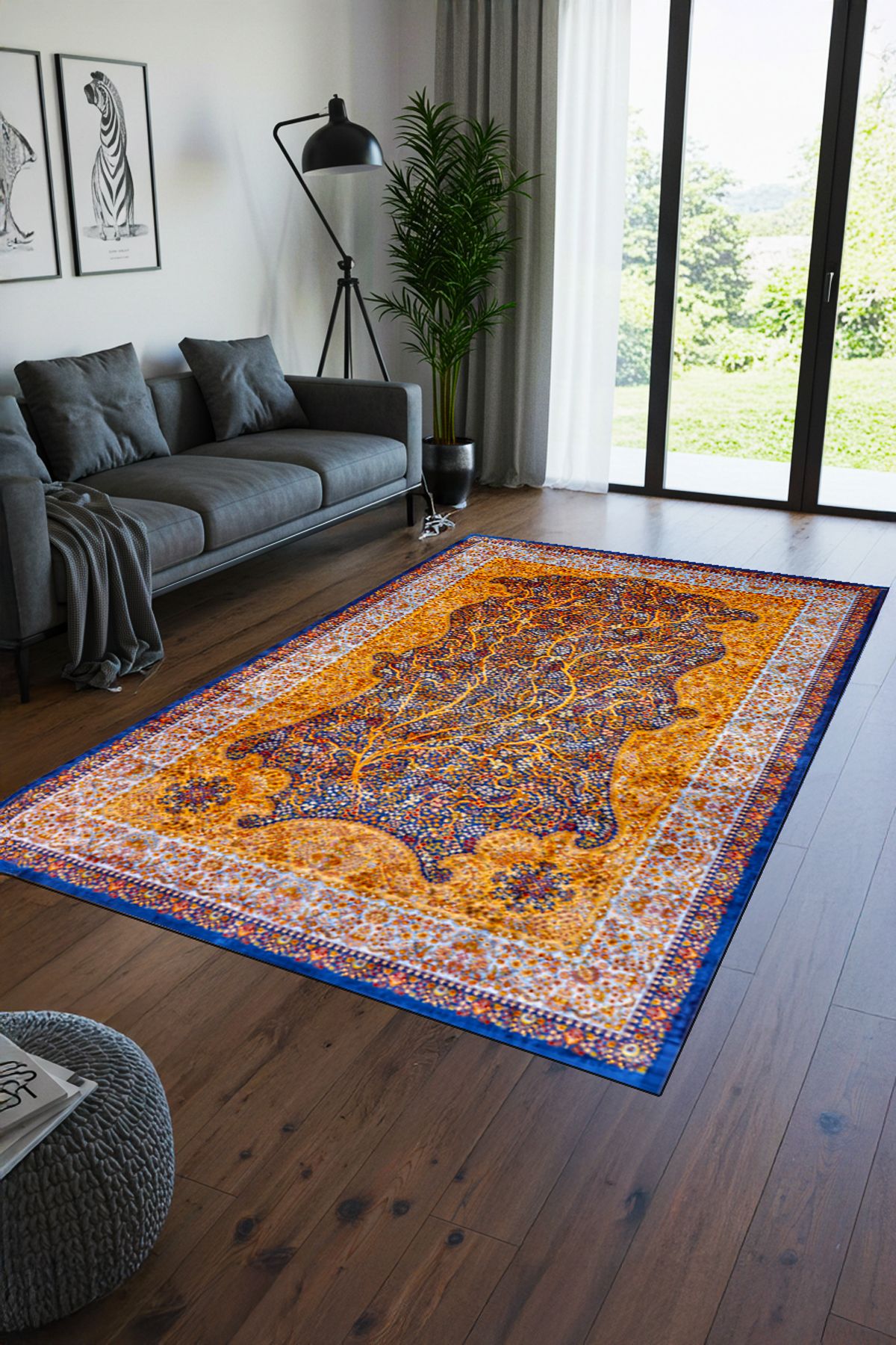Klasik Desenli Dijital Baskılı Yıkanabilir Kaymaz Taban Salon Halısı - KKSH364