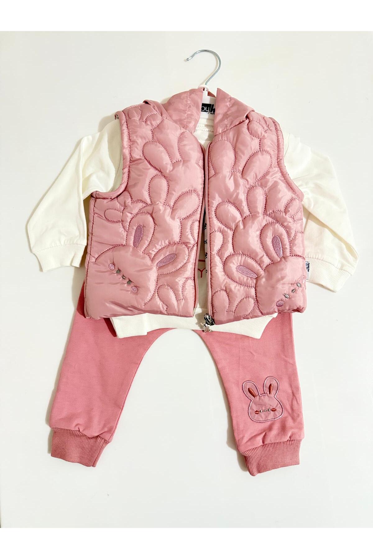 Tavşanlı Yelekli 3'lü Kız Bebek Takım