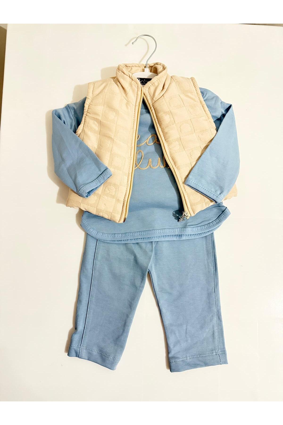 Kapitone Yelekli 3'lü Erkek Bebek Takımı