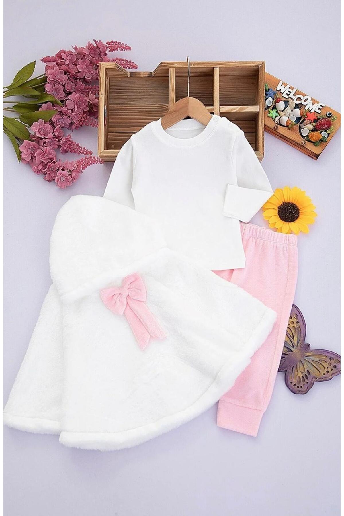 Pelerinli Peluş 3'lü Şık Kız Bebek Takım