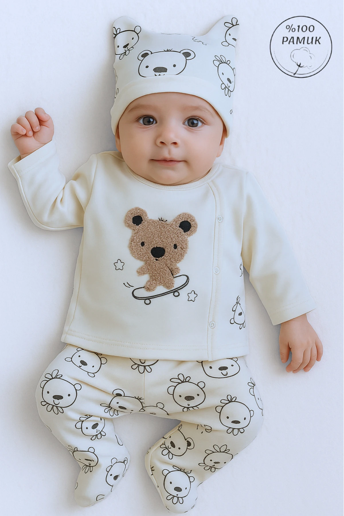 %100 Pamuklu 0-3 Ay Yenidoğan Bebek Hastane Çıkışı 3lü Set