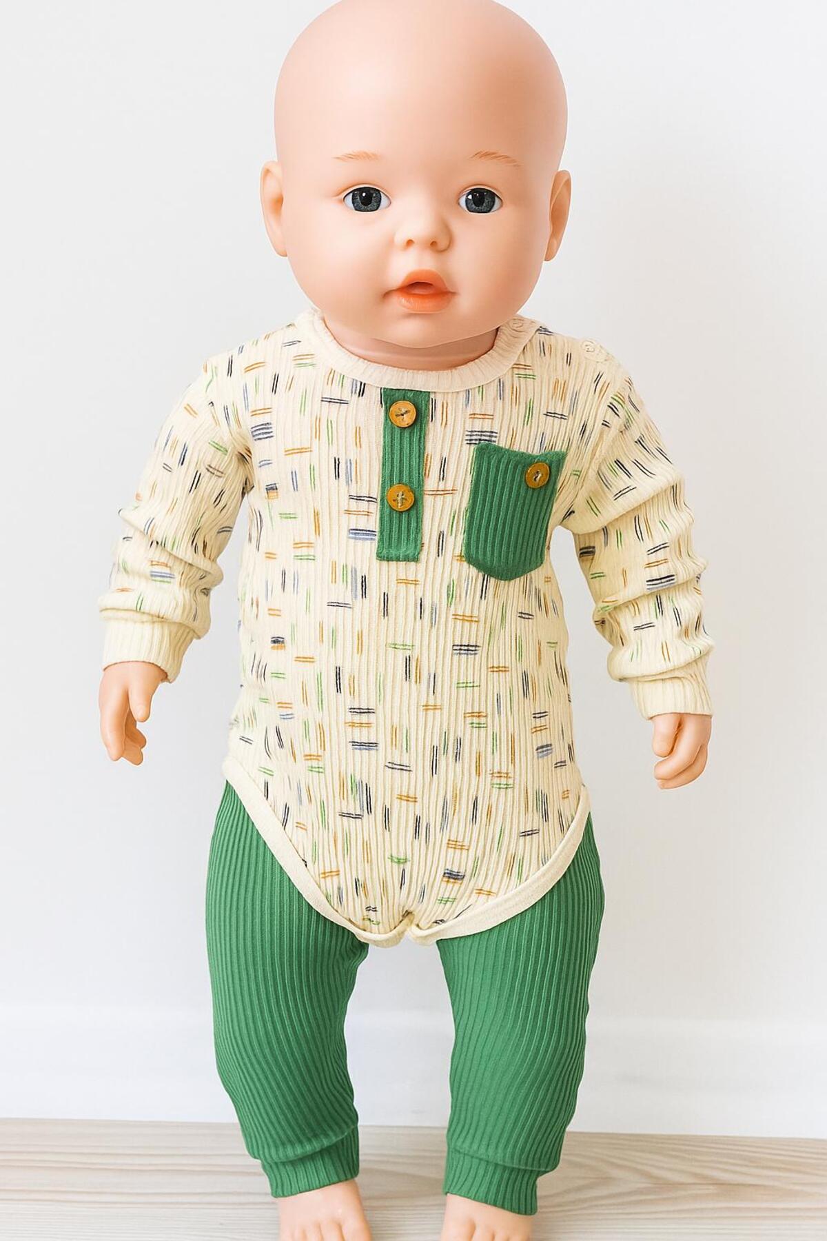 Çıtçıtlı Mint Yeşili 2'li Erkek Bebek Pamuklu Takım