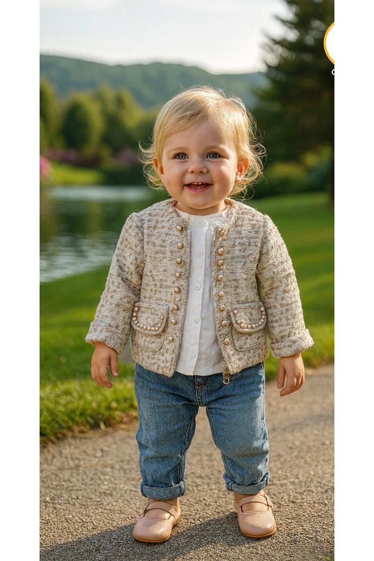 İncili Simli Jakarlı Hırka 3'lü Kız Şık Takım