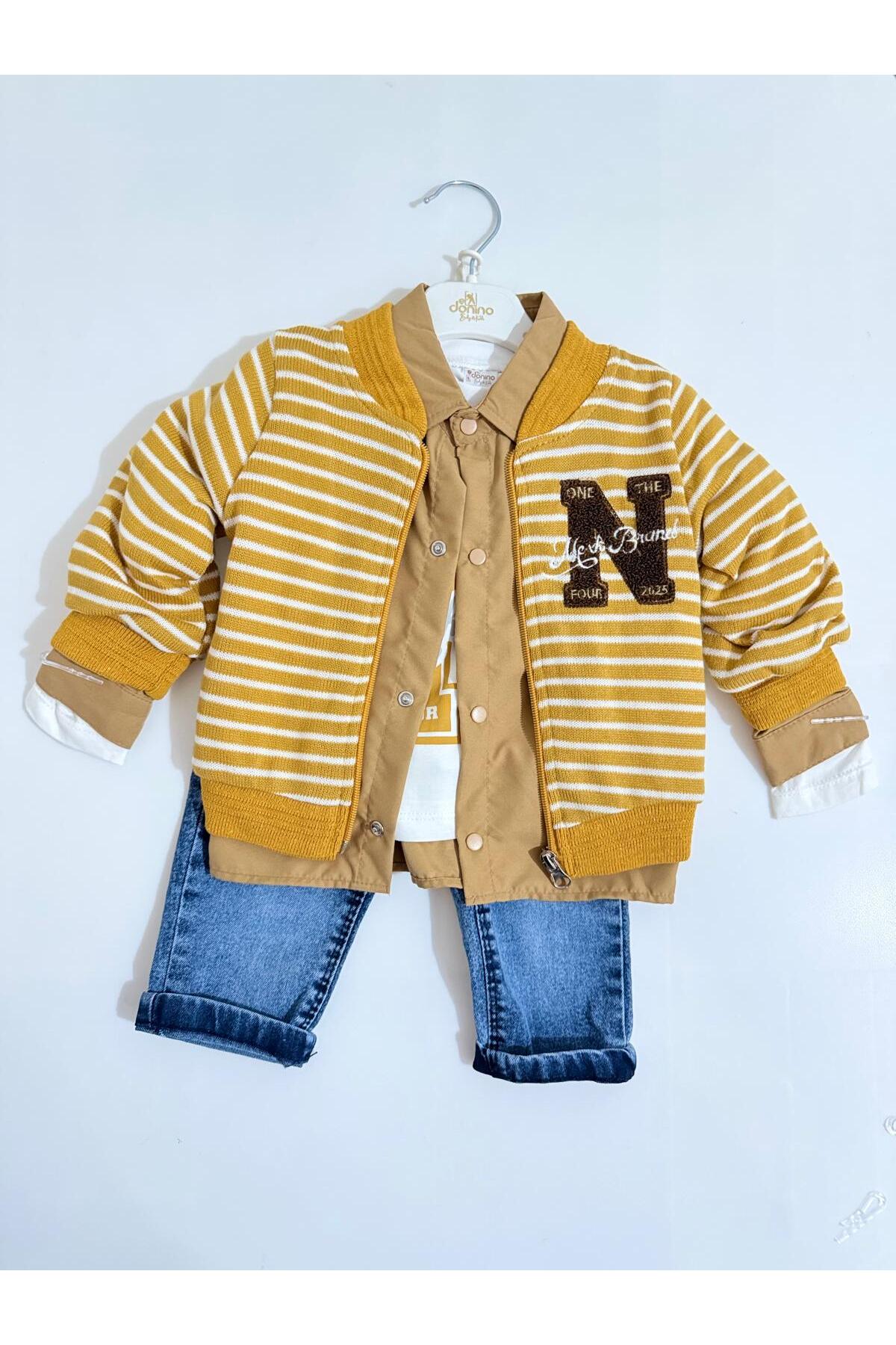 Süzineli Triko Hırka 4'lü Erkek Bebek Takım