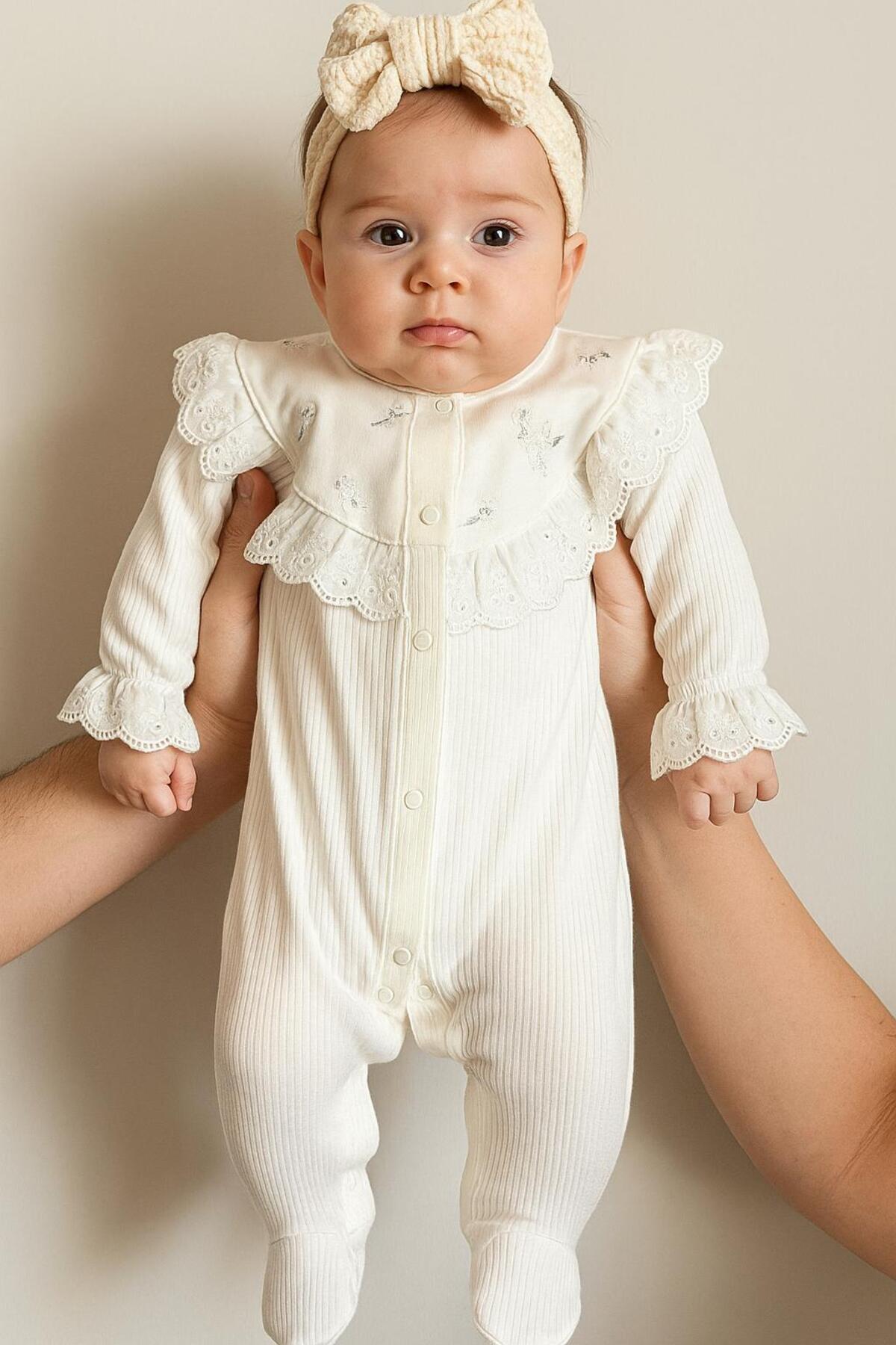 Çiçek Desenli Güpürlü Kız Bebek Tulum