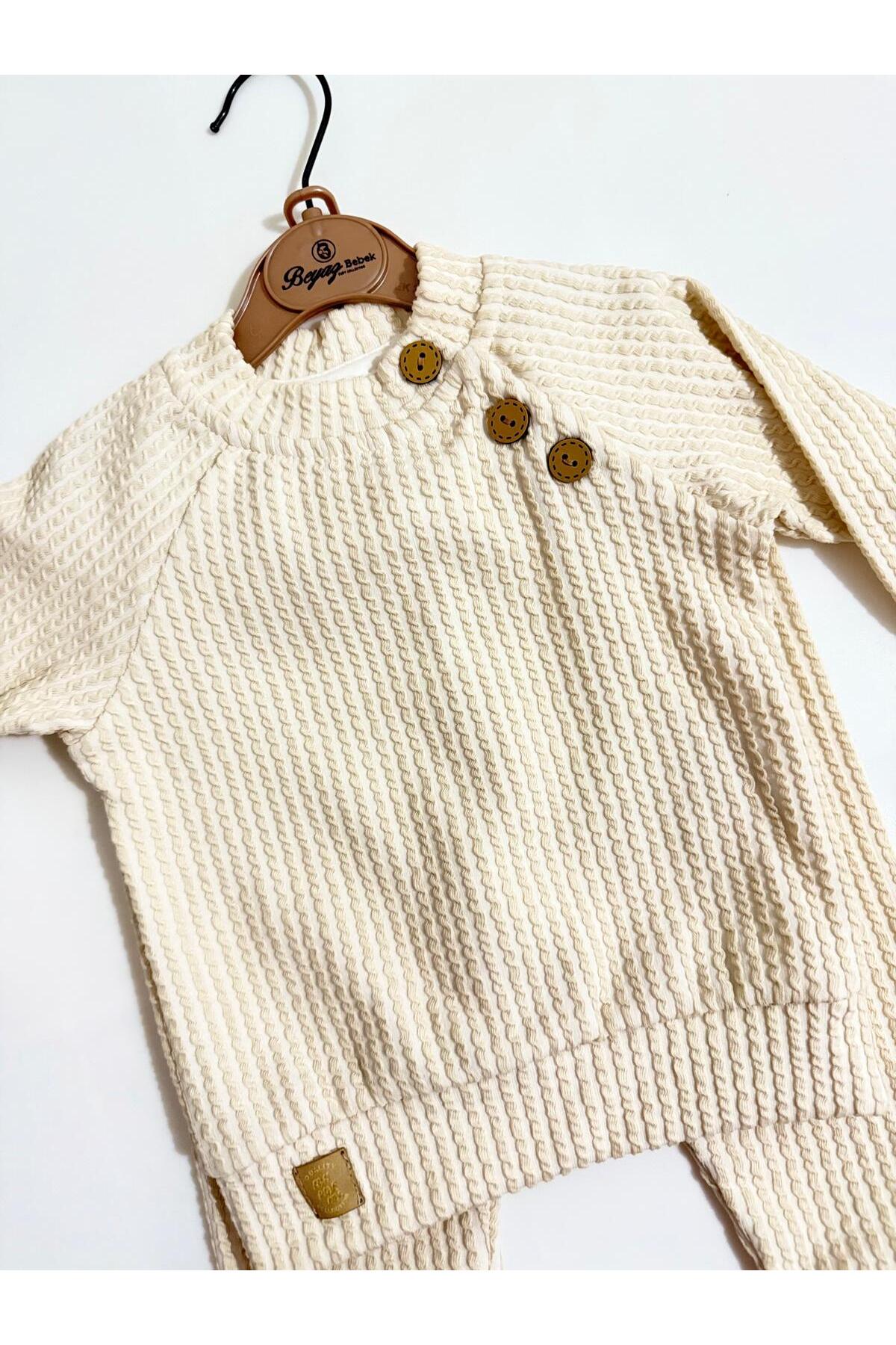 Reklem Kollu Düğmeli Krem 2'li Erkek Takım