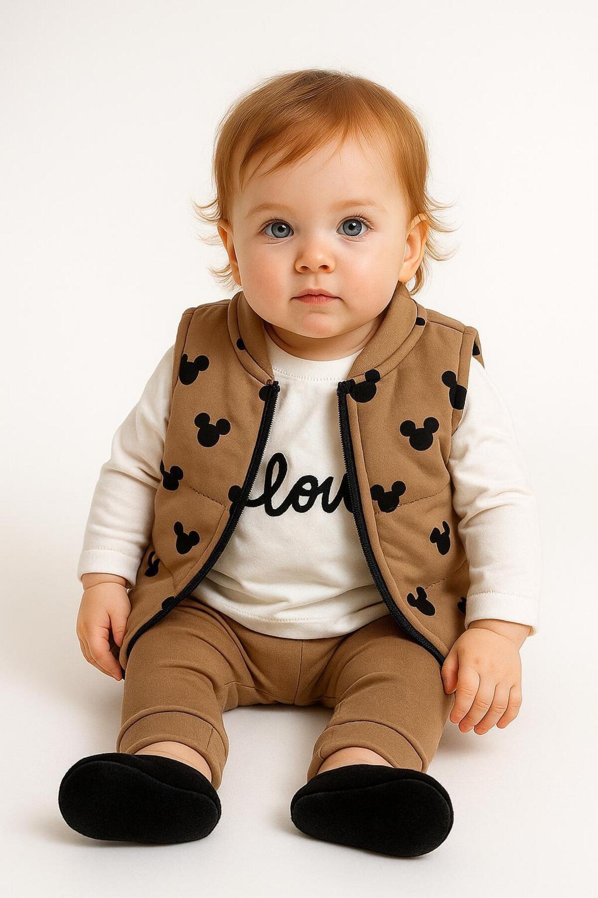 Fare Gölge Kafa Baskılı Yelek 3'lü Takım