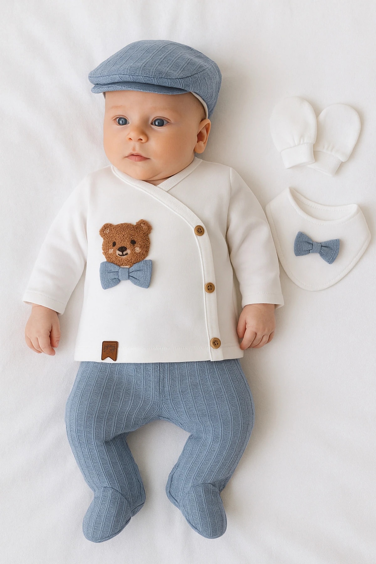 %100 Pamuk Erkek Bebek Yenidoğan 5 Parça Hastane Çıkışı Set