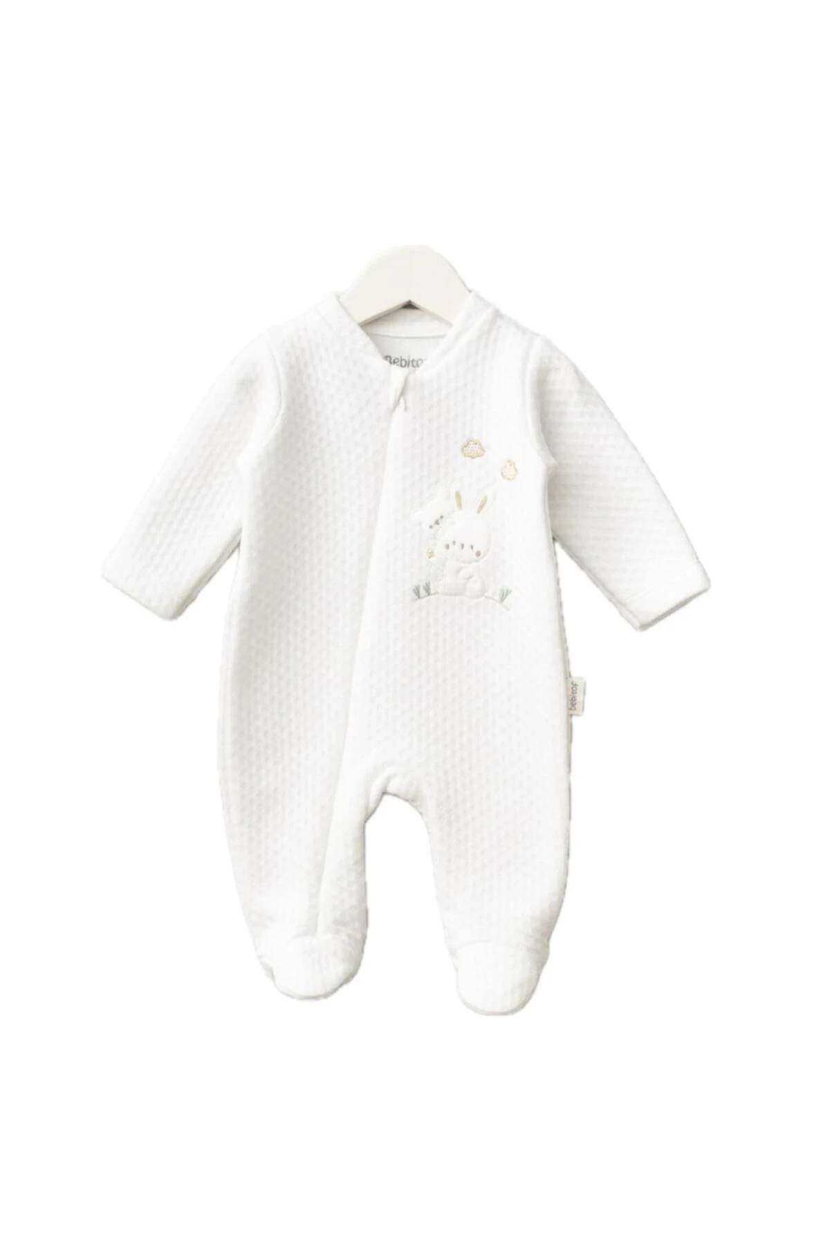 Tavşan Desenli Ayaklı Fermuarlı Kapitone Bebek Tulum