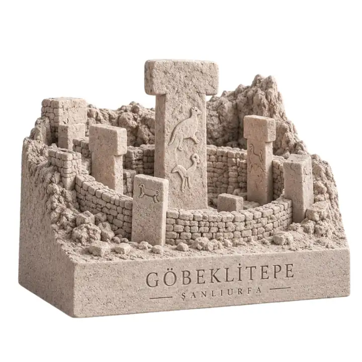 Arkerobox Göbeklitepe Mirası Dekoratif Obje: T biçimli dikilitaşları ve dairesel yapıyı yorumlayan kültürel tasarım