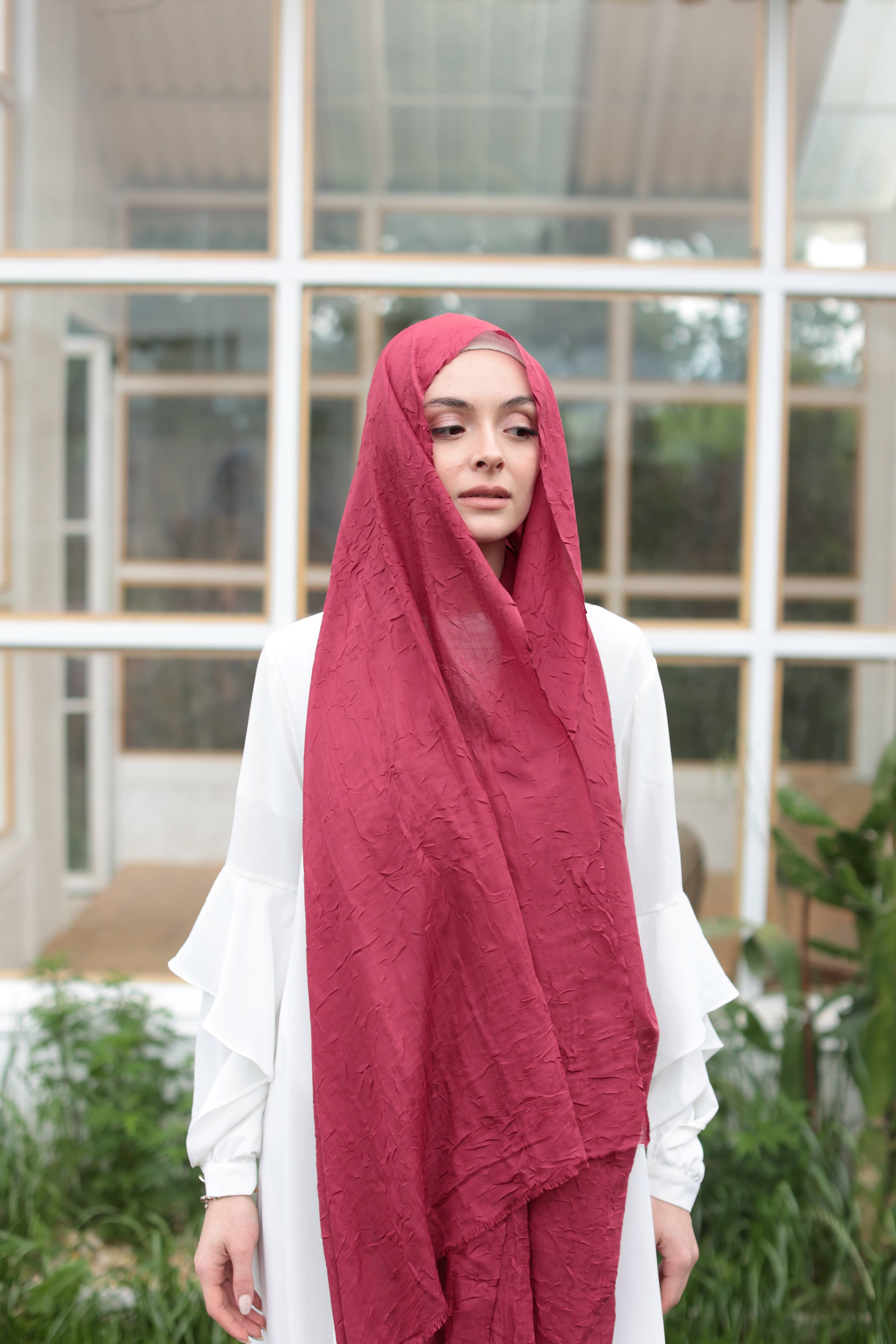 Bambu Kraş Şal - Kırmızı - Siyah